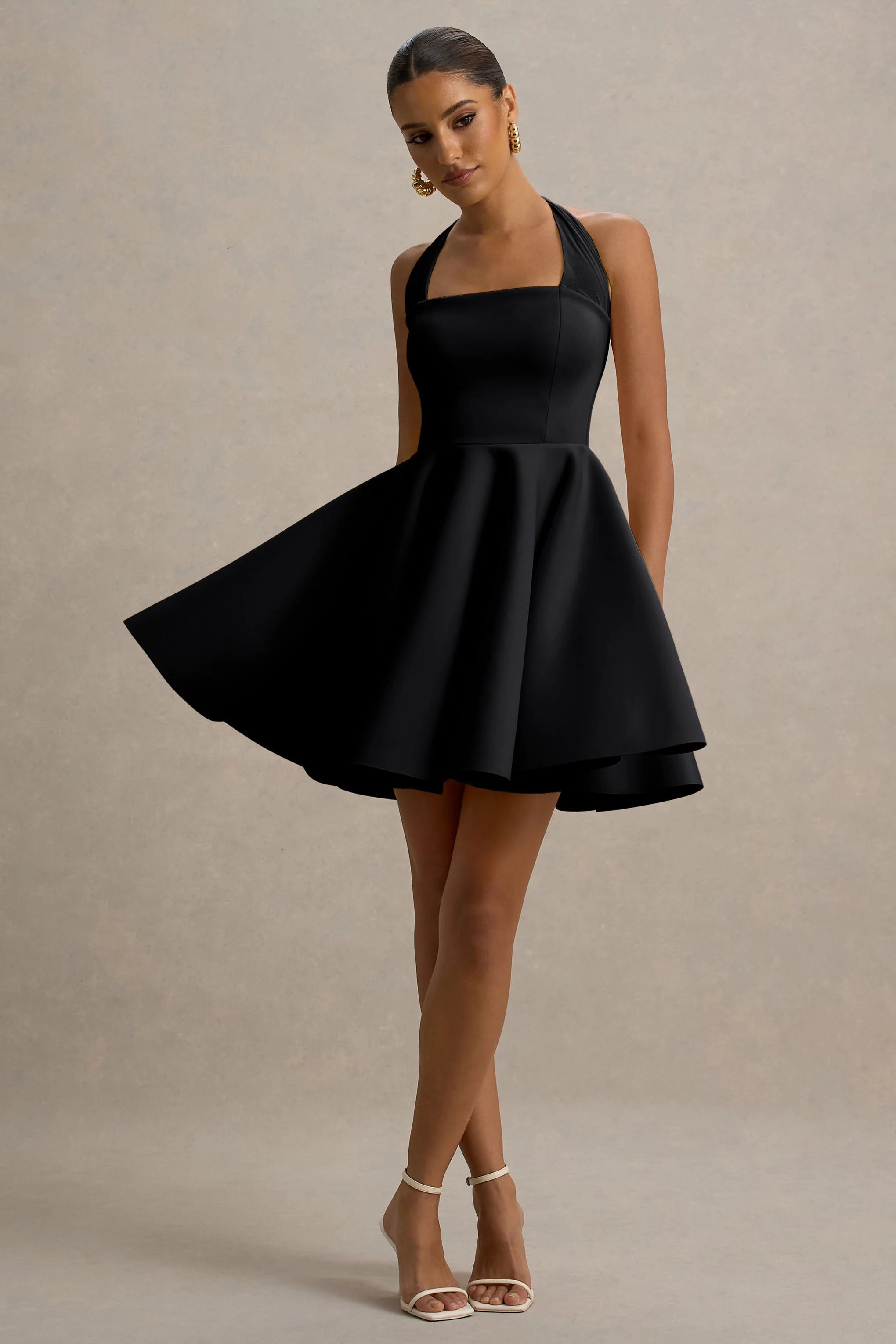 Peggy | Black Halter-Neck Skater Mini Dress
