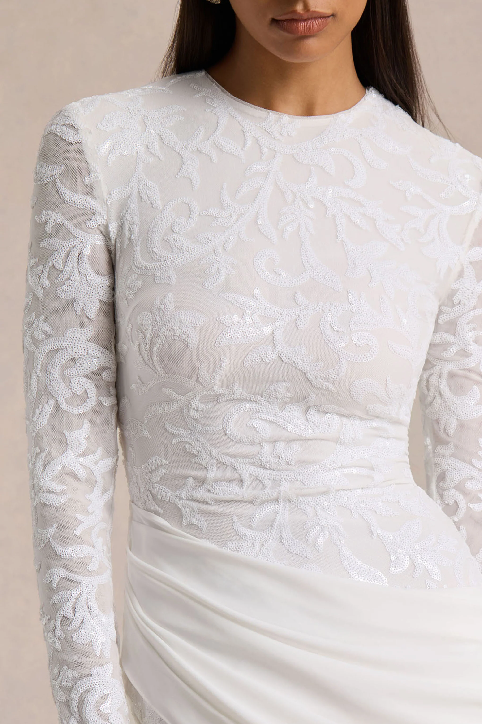 Florecita | White Embellished Lace Mini Dress With Sash Detail