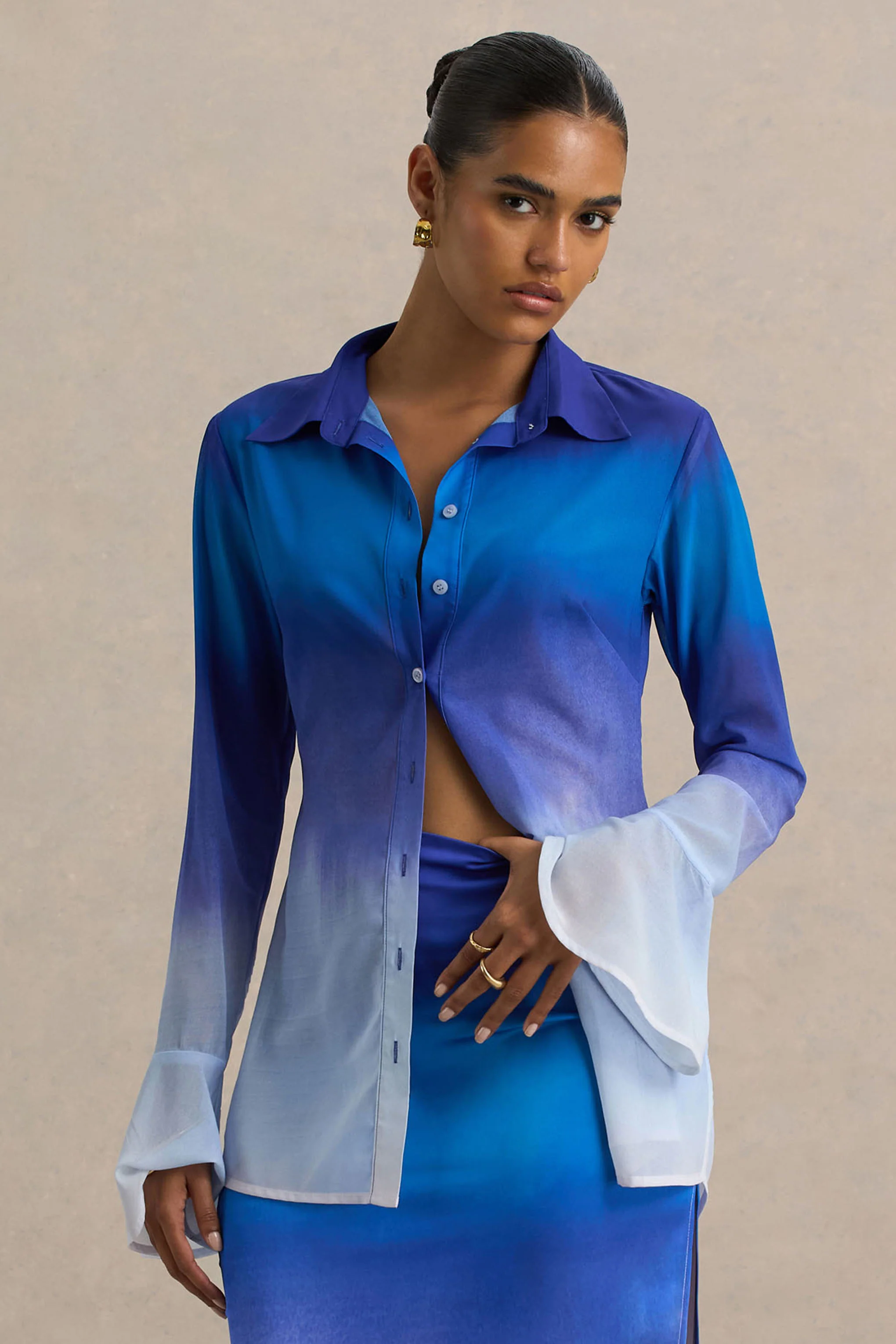 Tahiti | Blue Ombre Flared-Sleeve Shirt