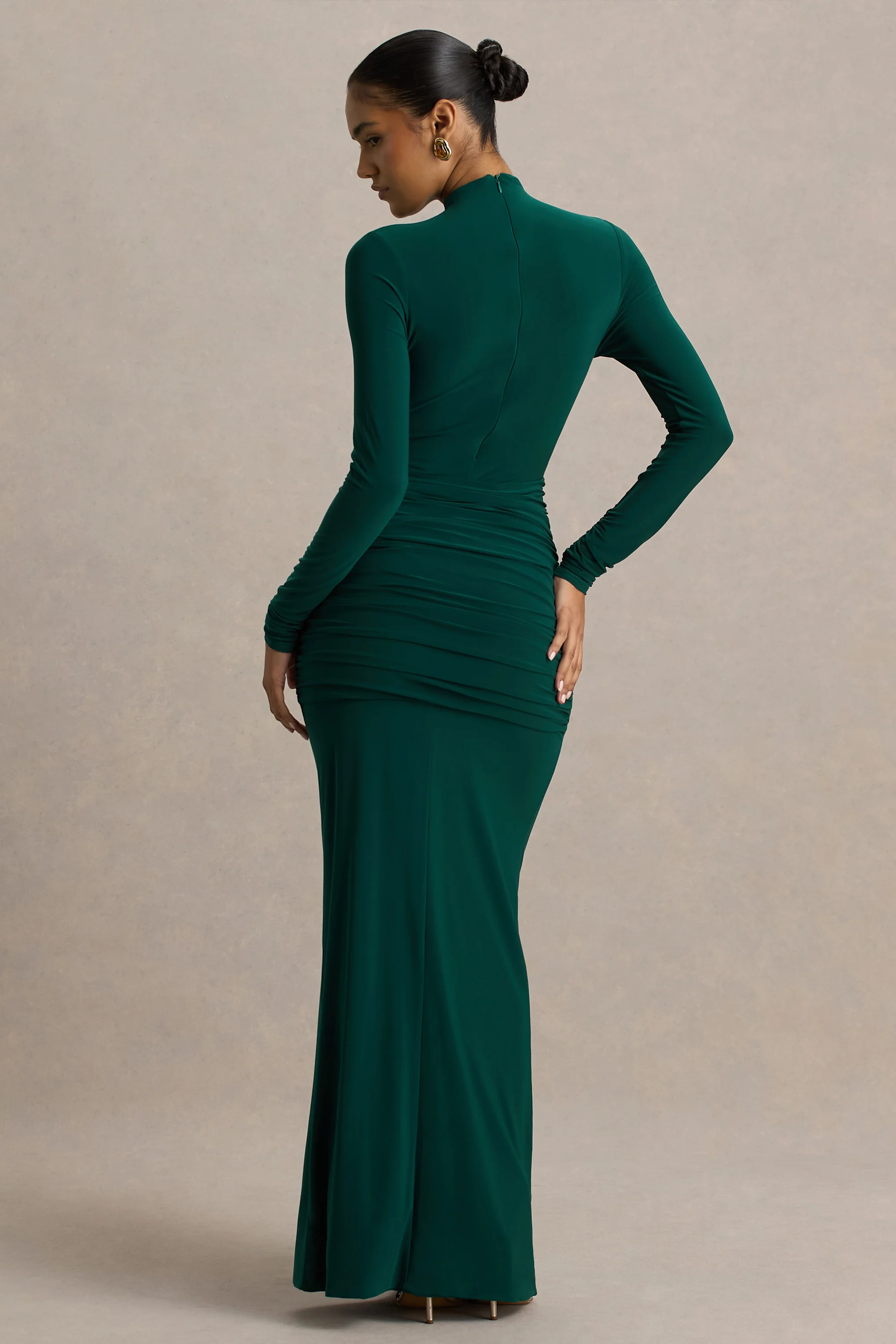 Alula | Bottle Green High-Neck Maxi Dress With Twist Detail