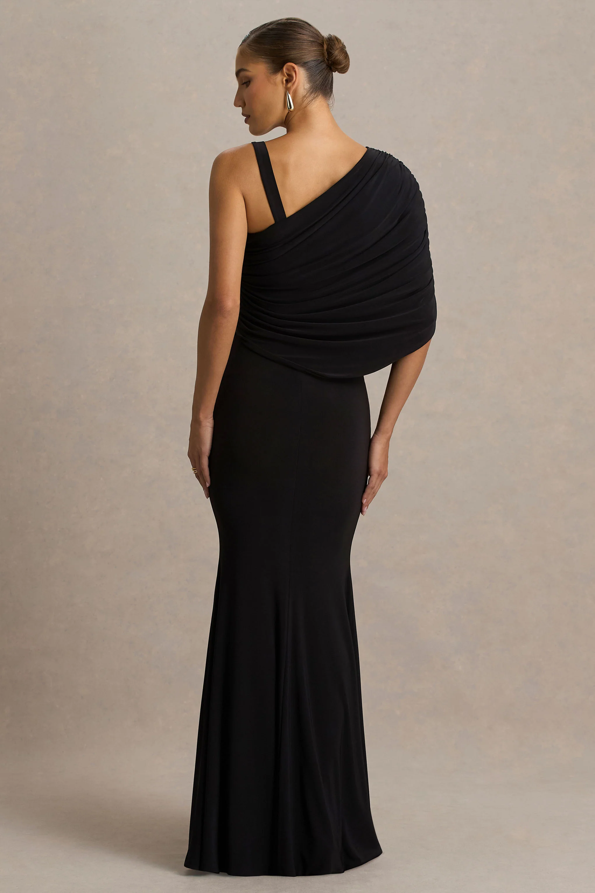 Sylvie | Black Asymmetric-Neck Maxi Dress