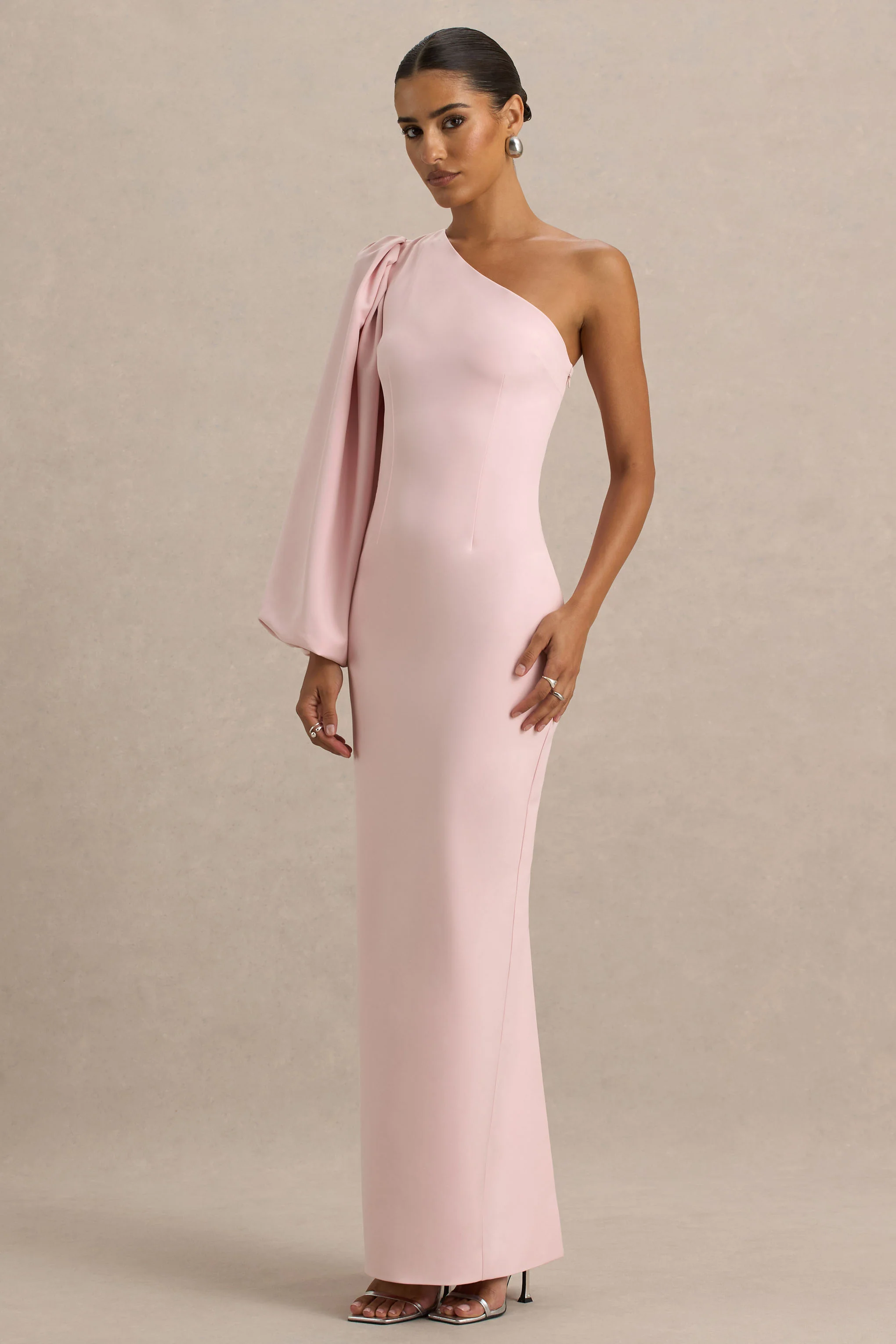 Kellis | Pink Asymmetric Maxi Dress With Balloon Sleeve