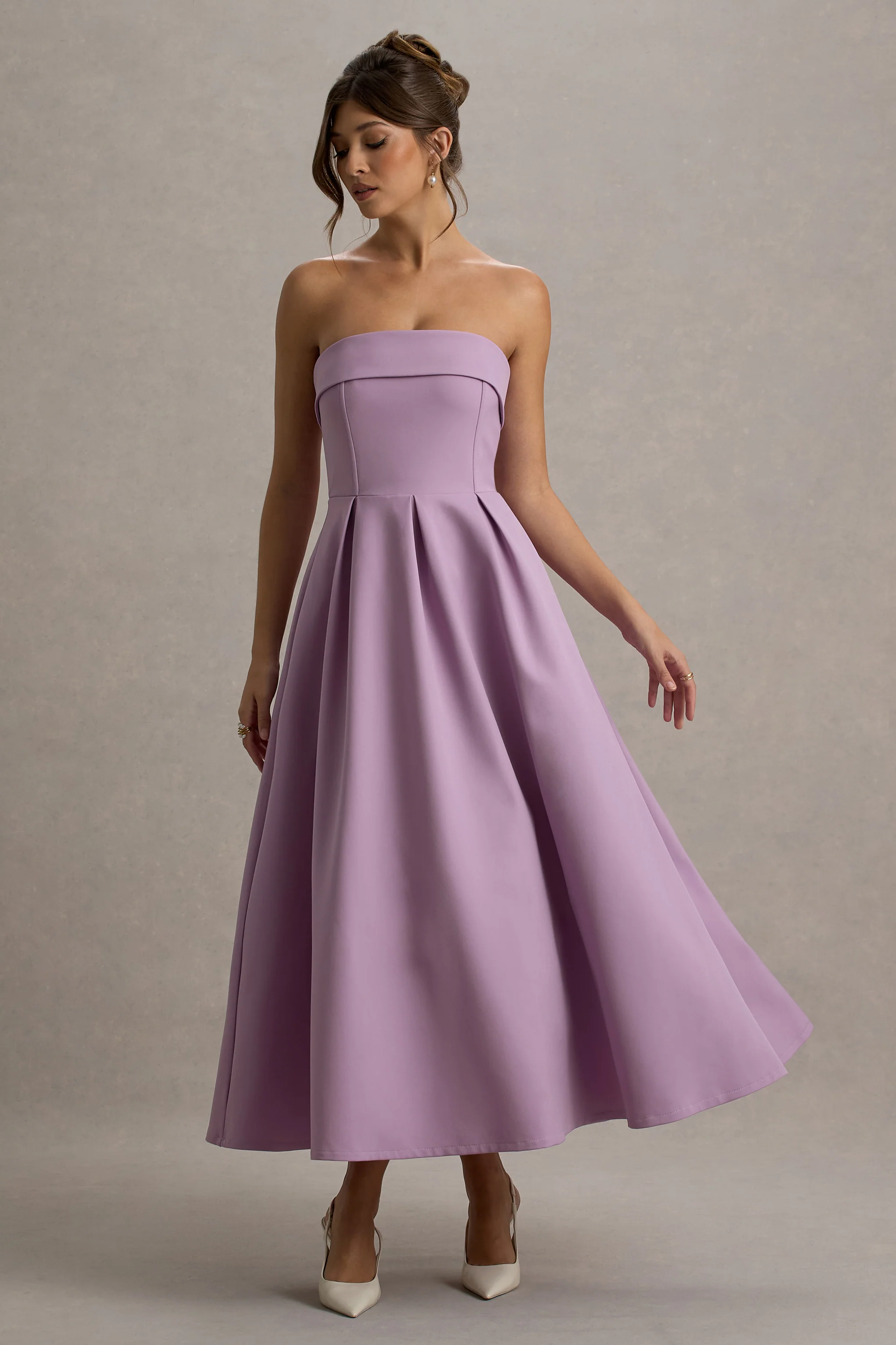 Annalise | Lilac Bandeau Skater Midi Dress
