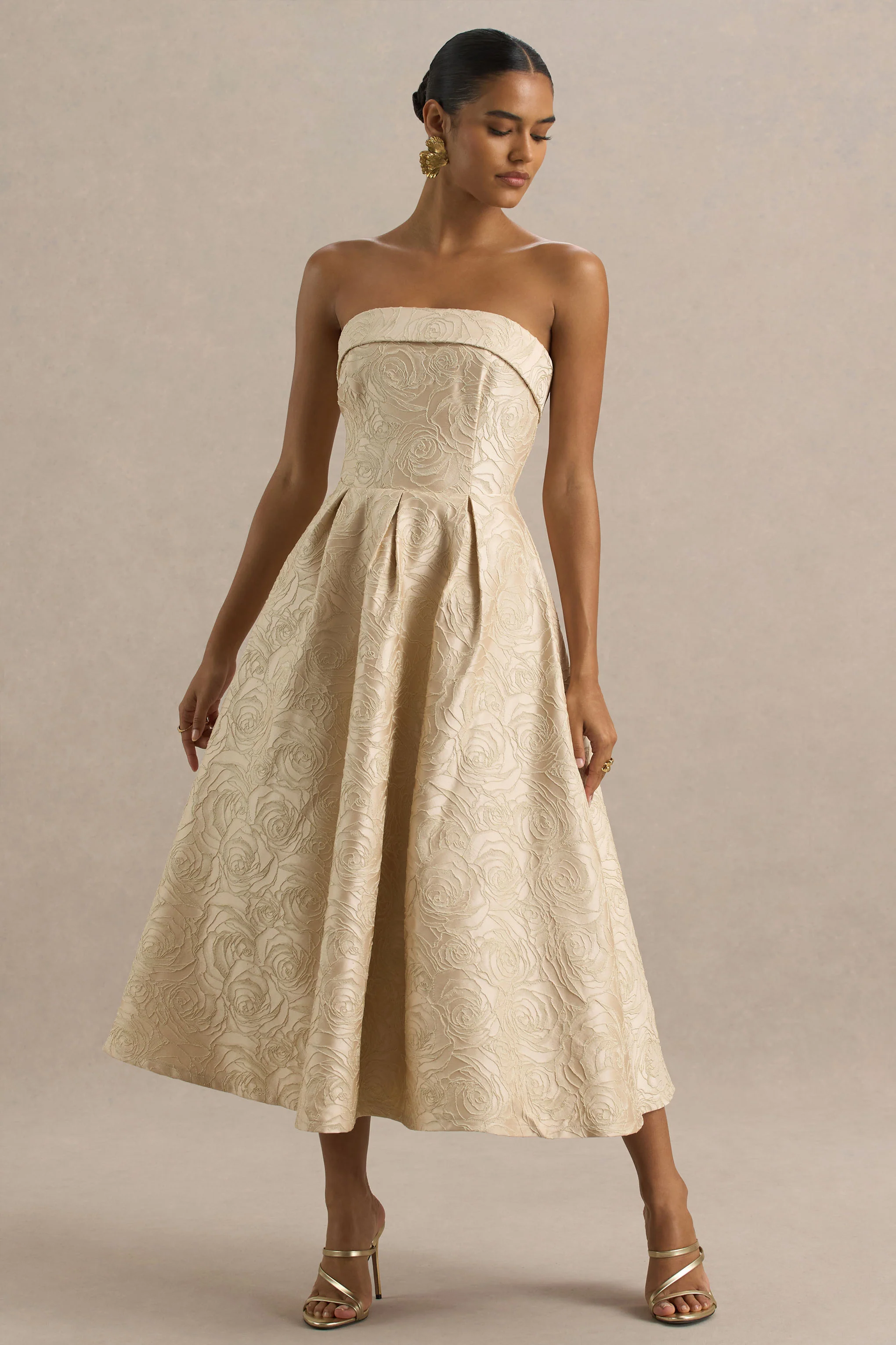 Hypnotic | Gold Jacquard Bandeau Midi Dress