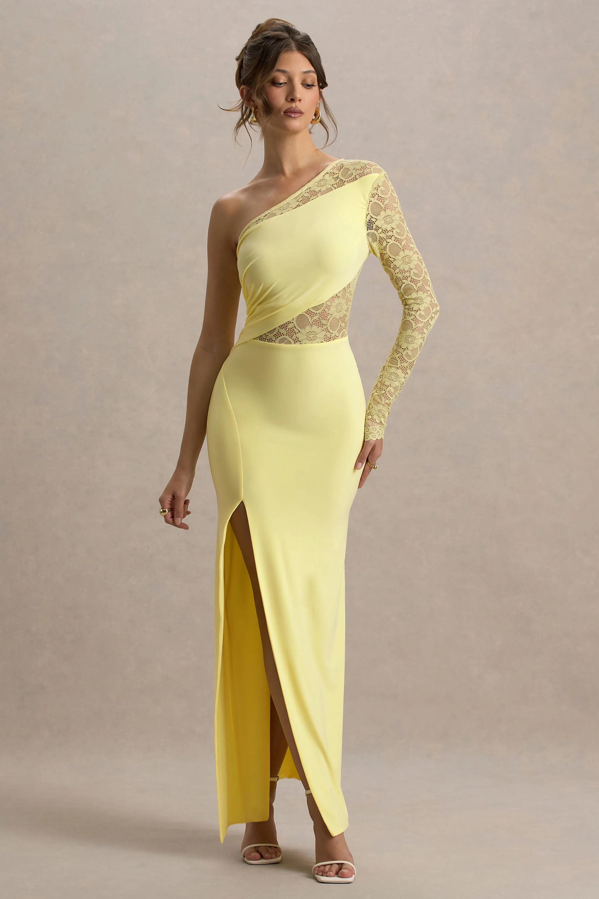 Moonlight | Lemon Asymmetric Maxi Dress With Lace Detailing