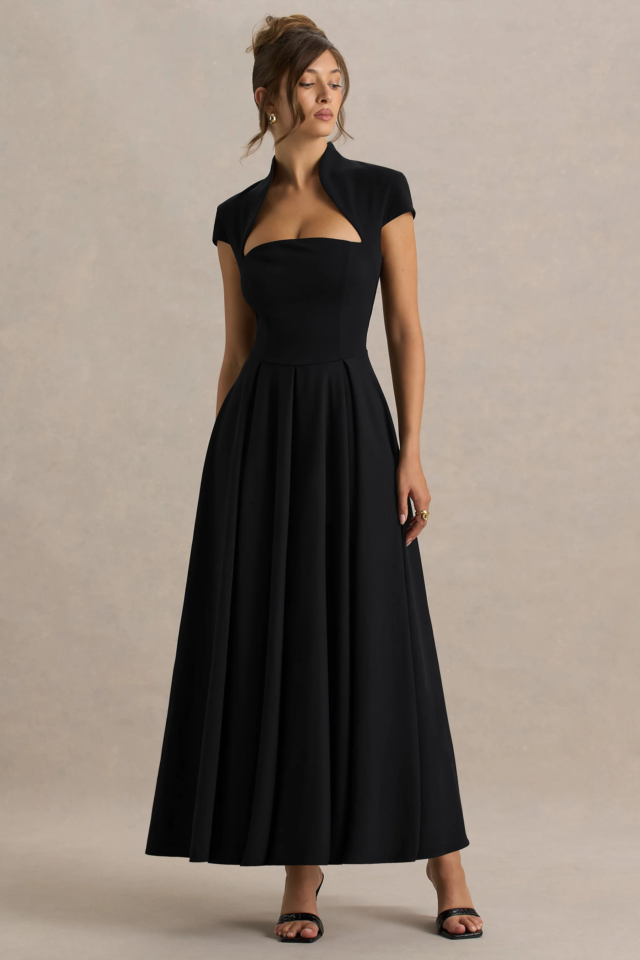 Scarlett | Black Asymmetric-Neck Maxi Dress