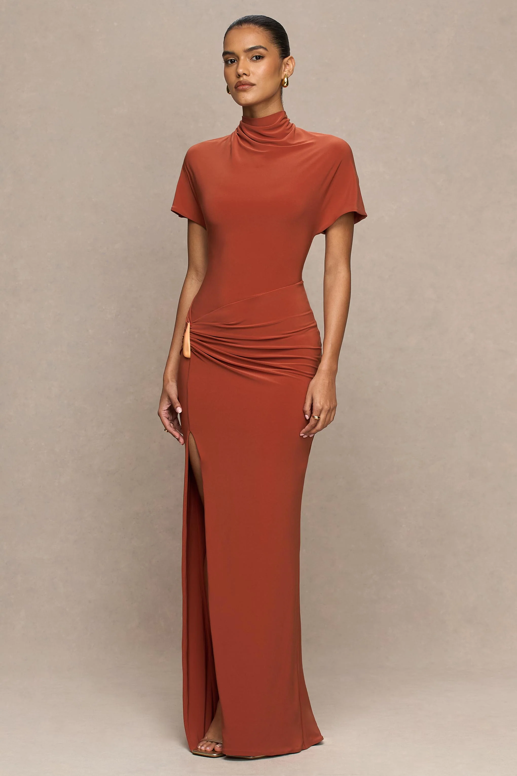Arlena | Red High-Neck Wrapped Maxi Dress