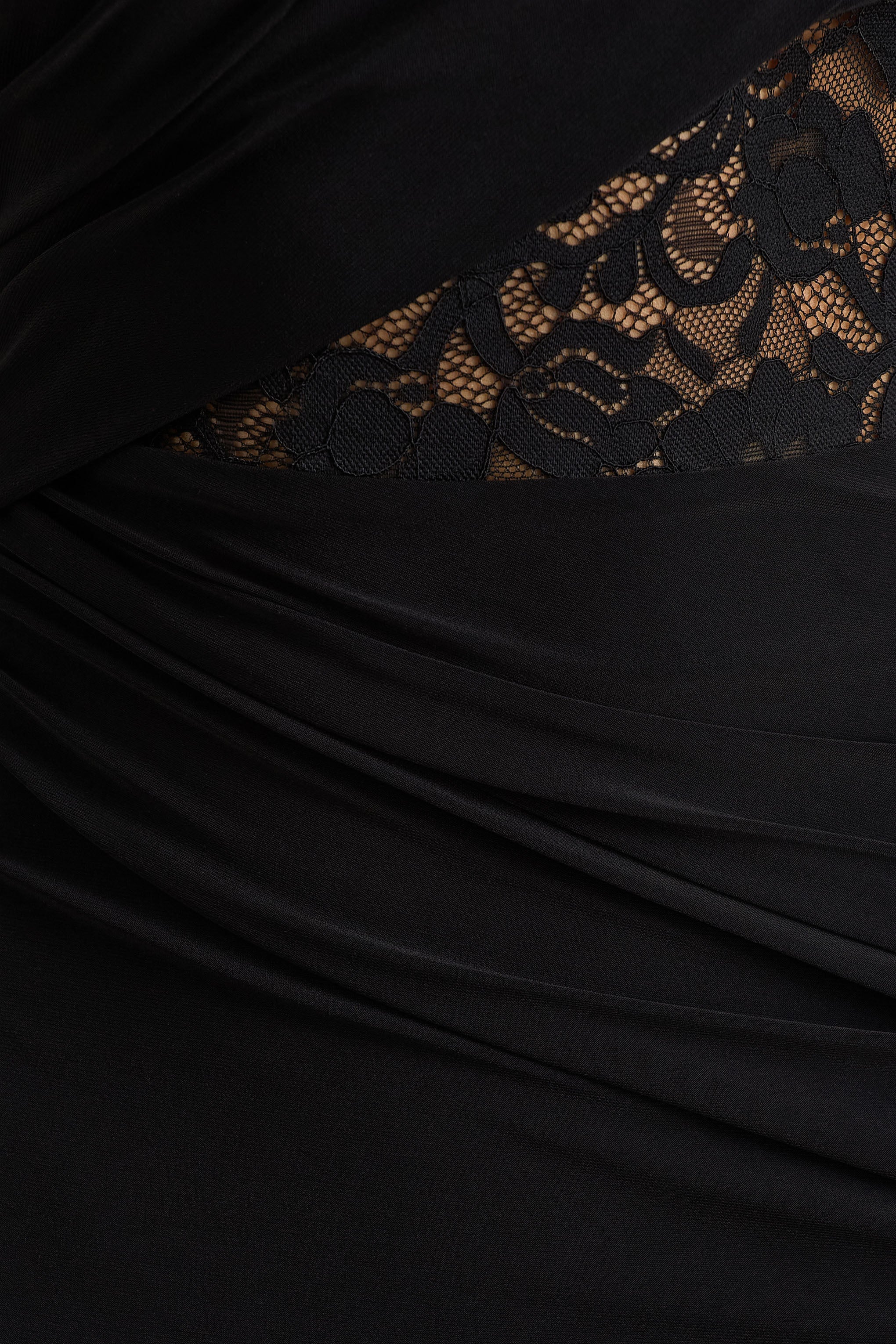 Melody | Black Asymmetric-Neck Maxi Dress With Lace Detailing And Front-High Split