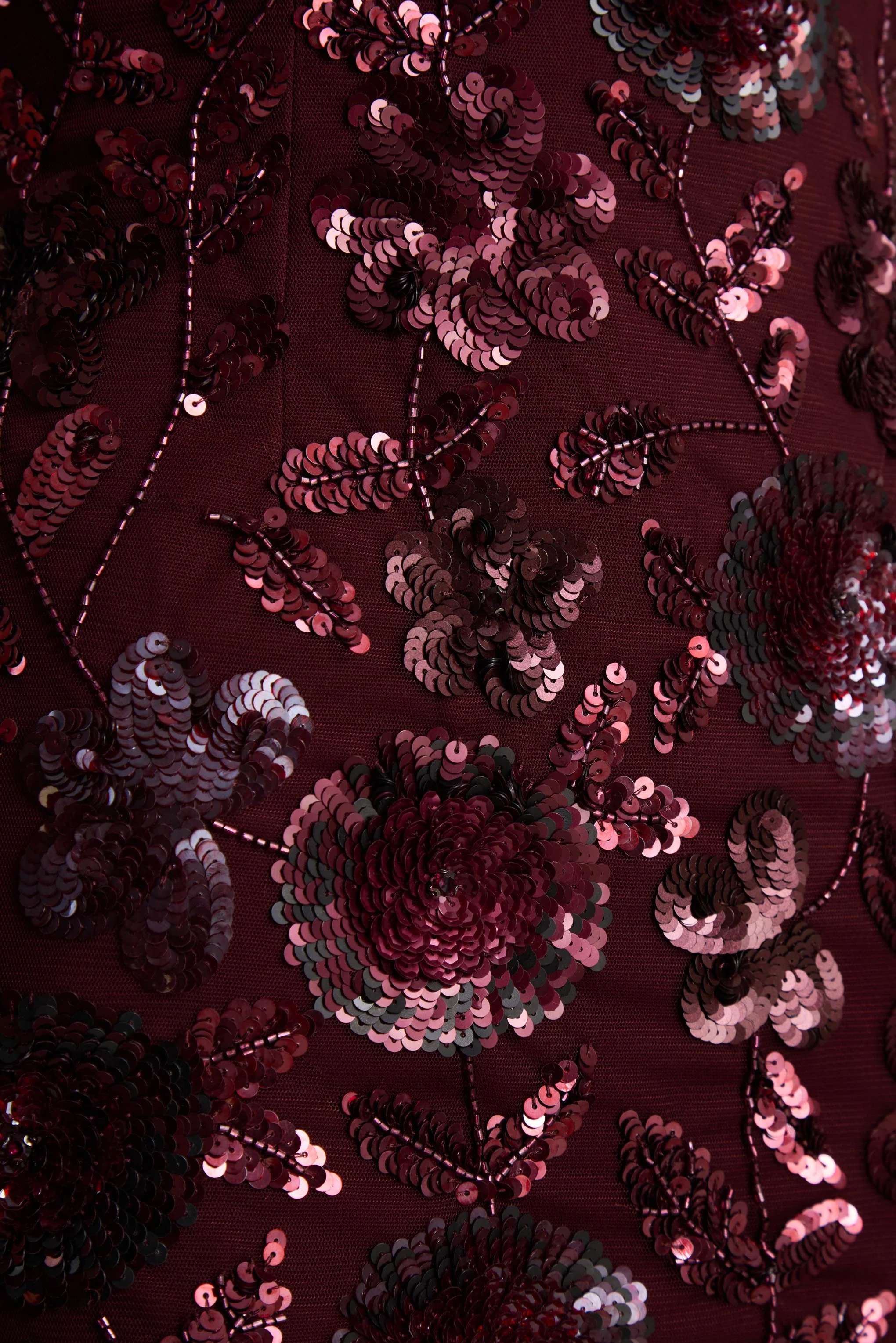 Moonshine | Burgundy Floral Sequin Embellished Square-Neck Mini Dress