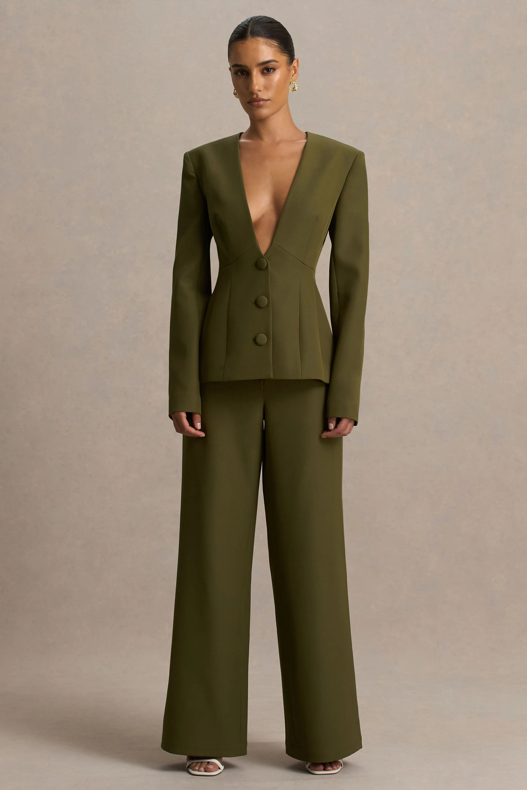 Silvia | Olive Straight-Leg Trousers