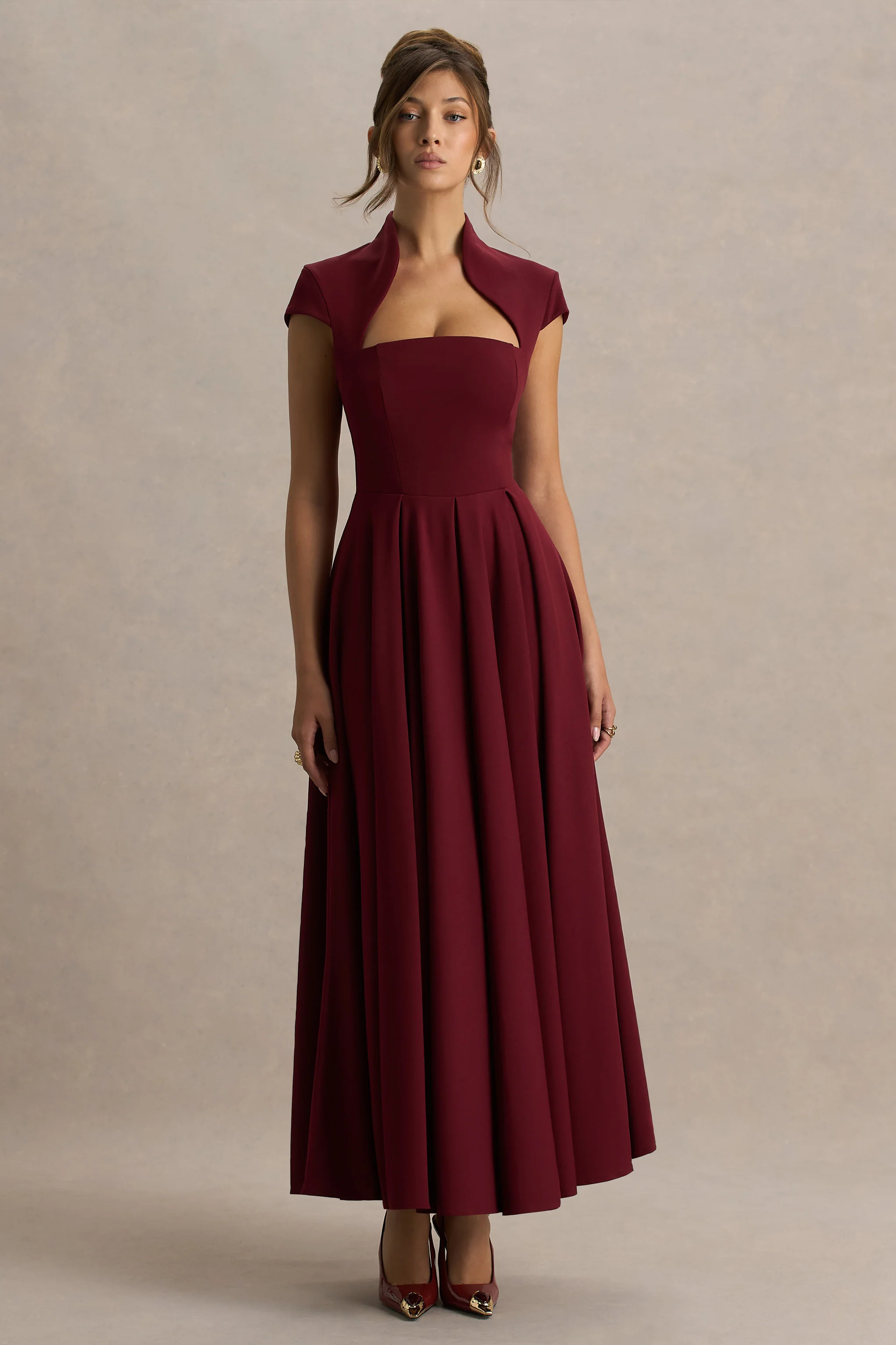 Scarlett | Burgundy Asymmetric-Neck Maxi Dress