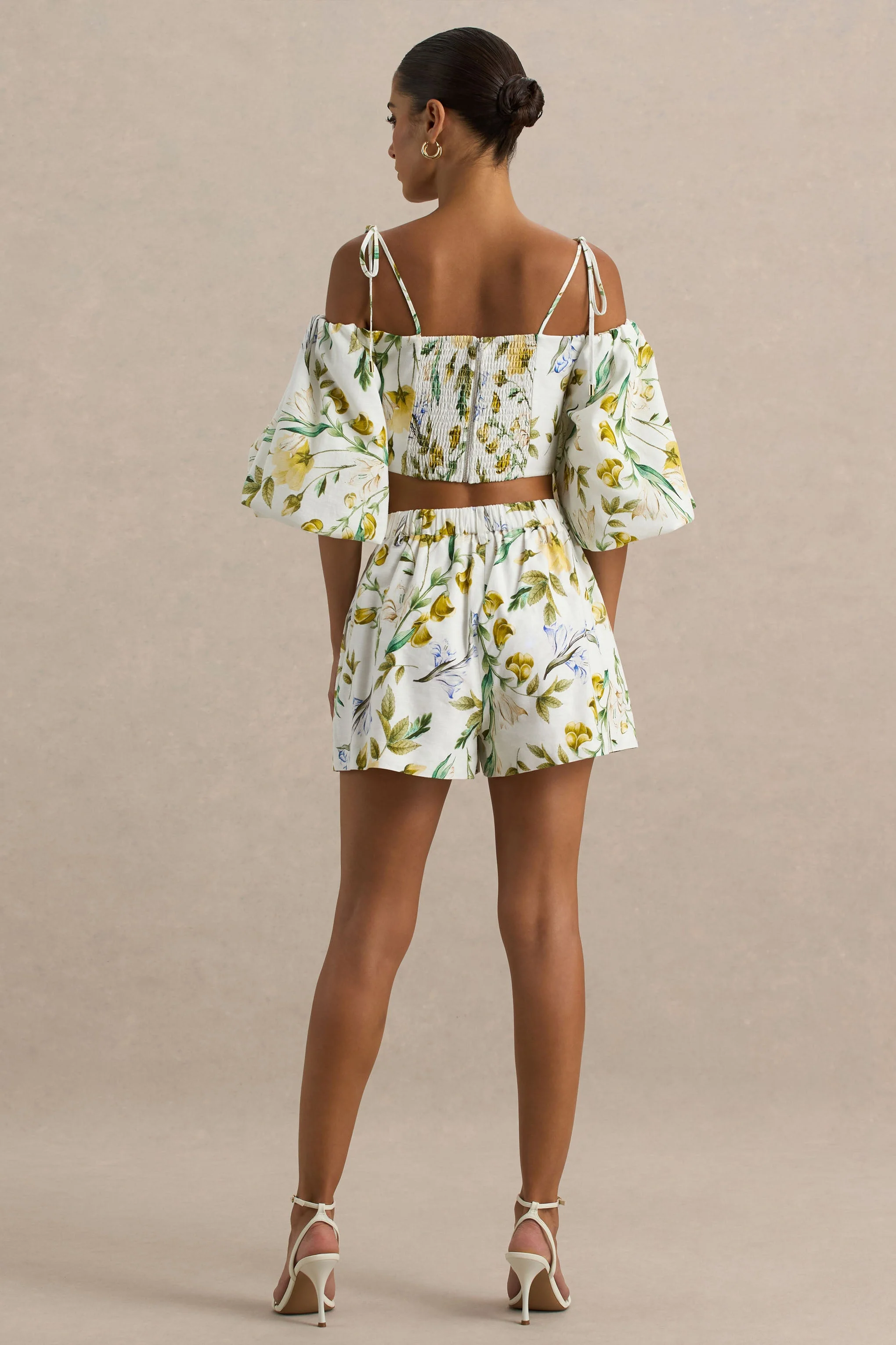Pixel | White Botanical Print Shorts