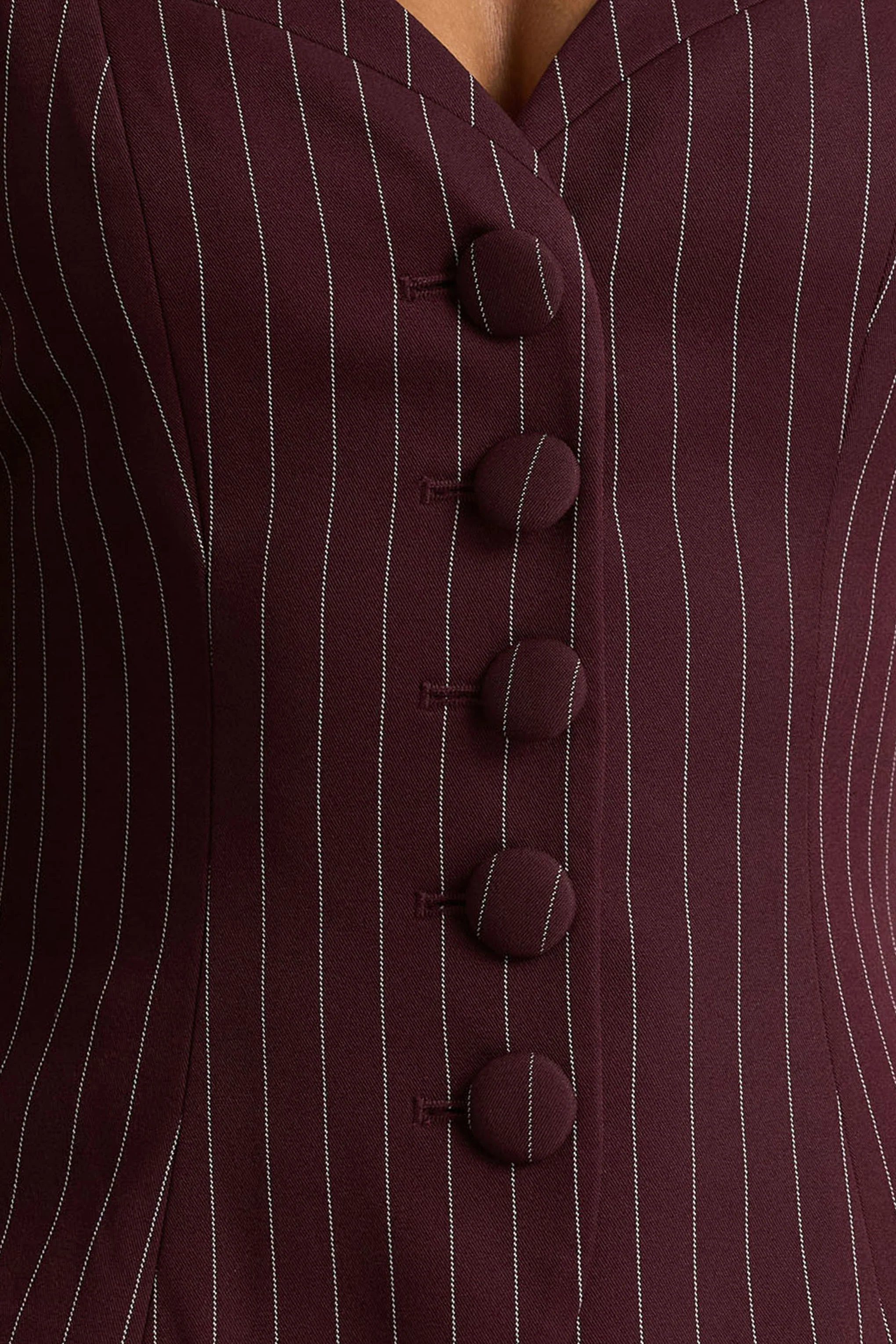 Lana | Burgundy Pinstripe Woven Sweetheart-Neck Tailored Top
