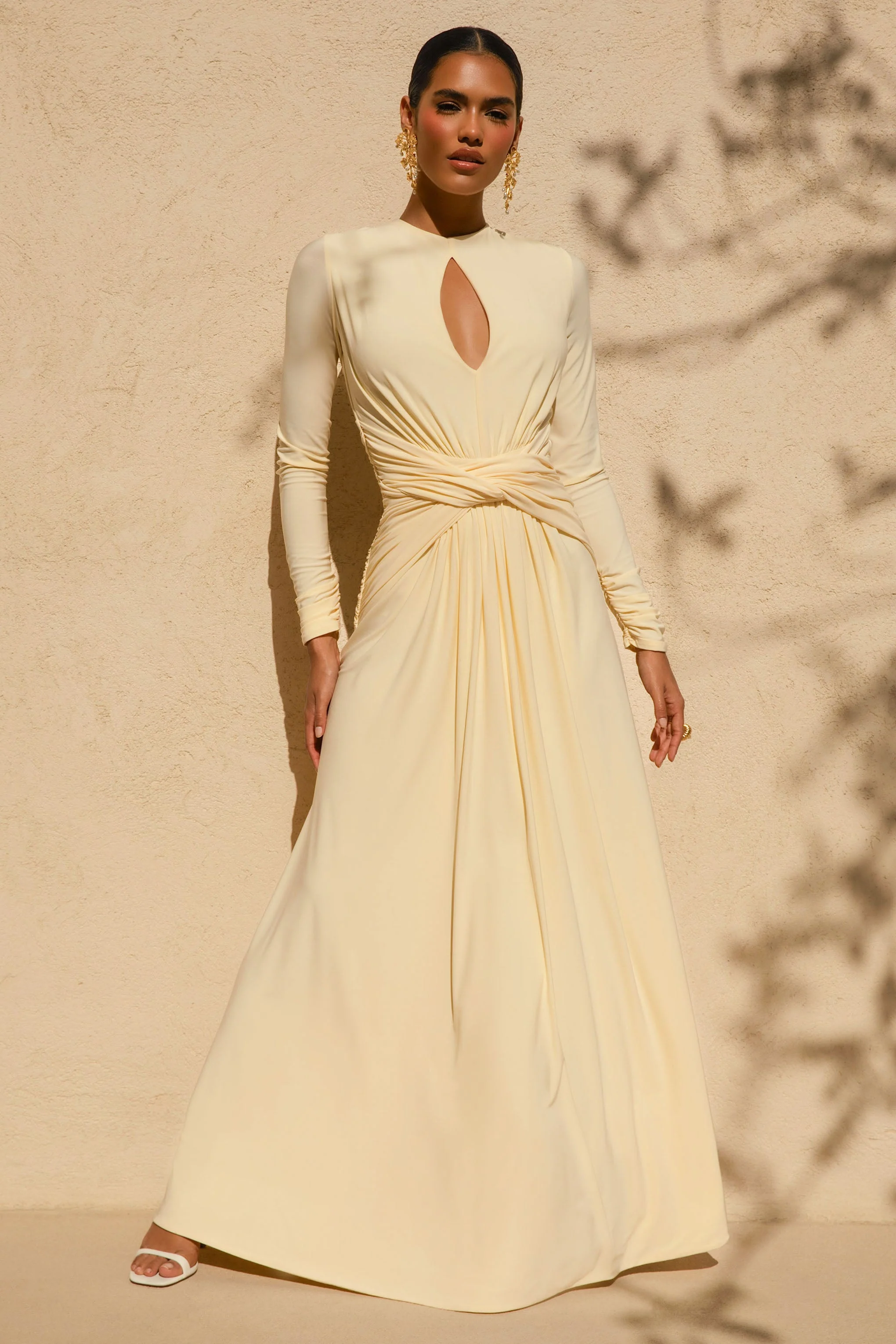 With Me | Lemon High-Neck Maxi Dress With Ruched Detailing