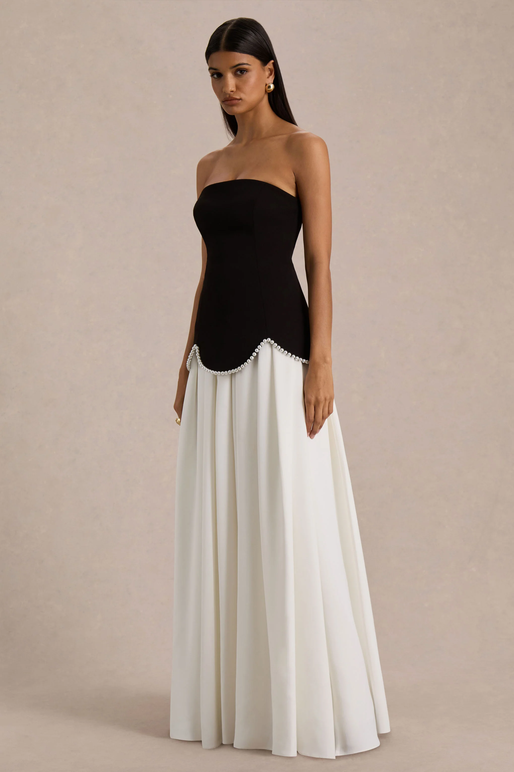 Wendy | Black And White Maxi Dress With Drop-Waist