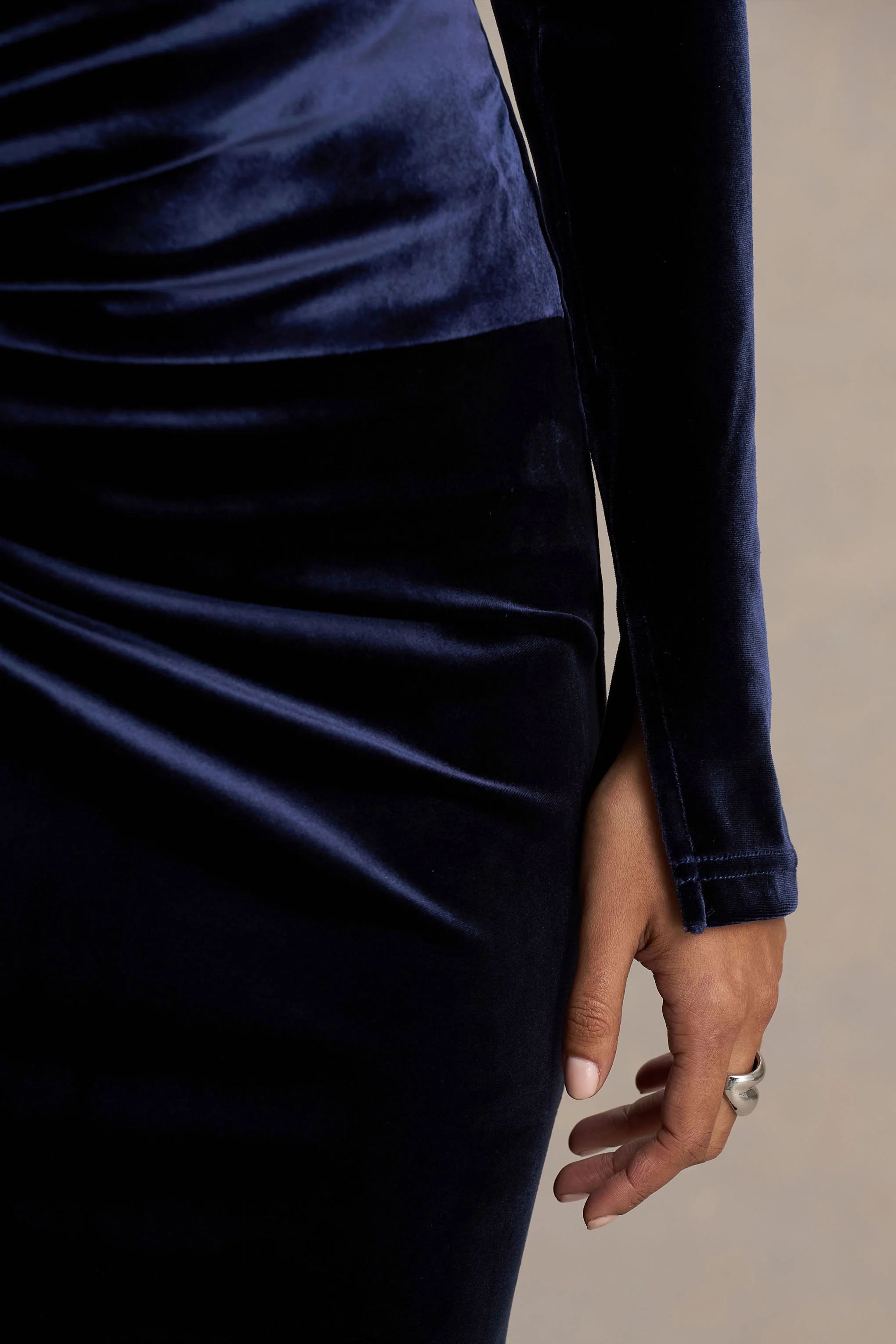 Countess | Navy Bardot-Neck Wrapped Maxi Dress With Front-High Split