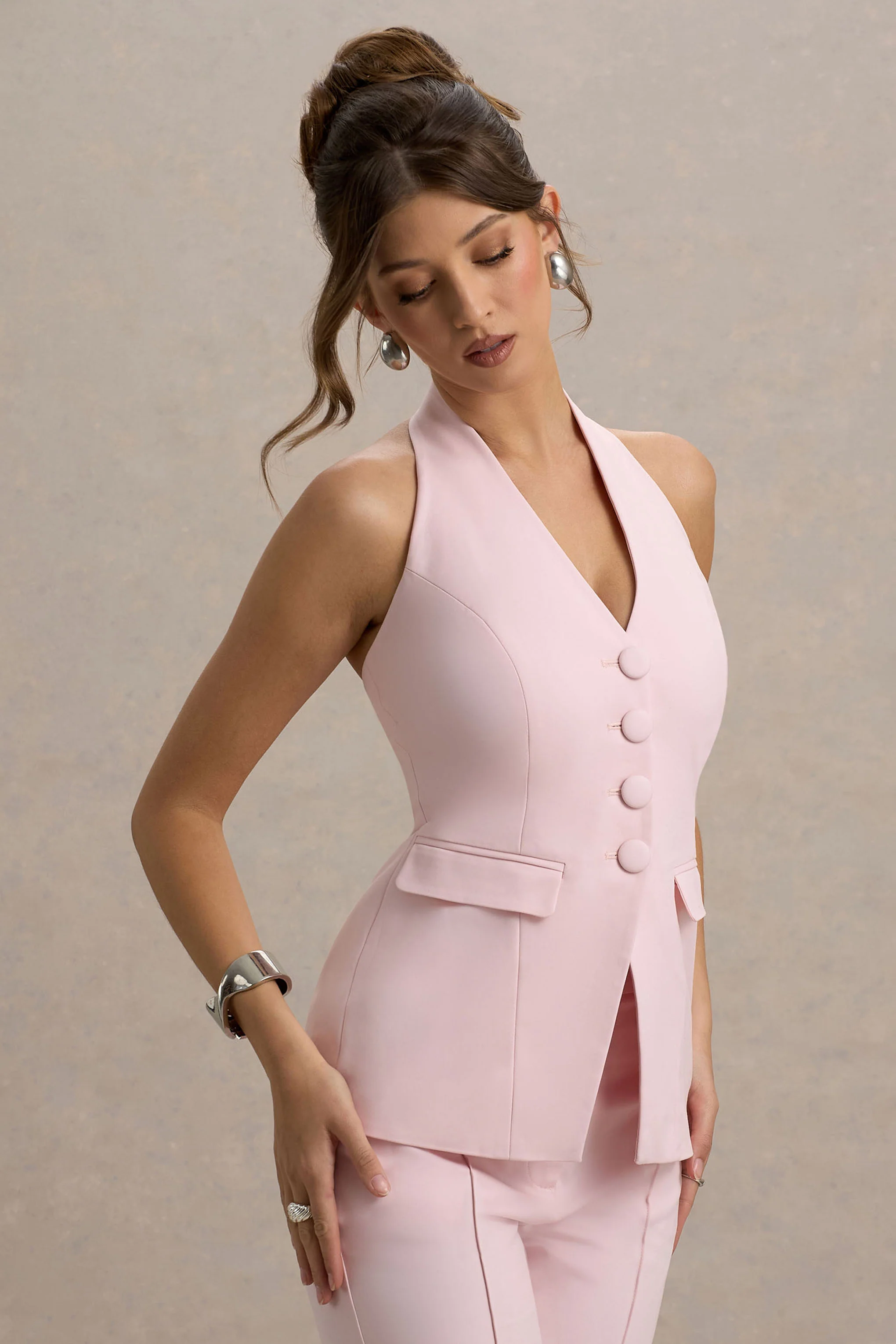 Tecla | Pink Button-Up Tailored Waistcoat