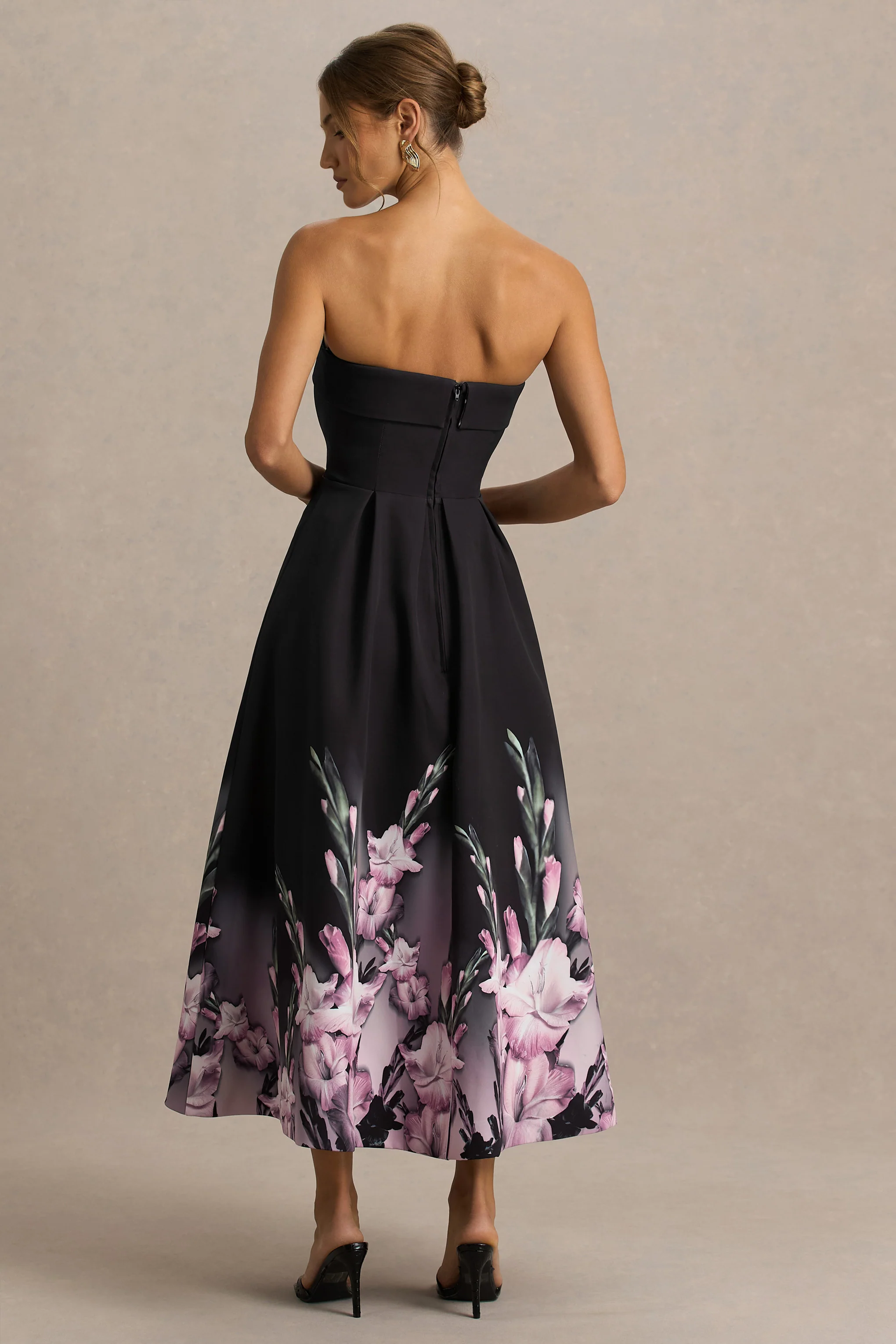 Annalise | Pink Border Print Bandeau Midi Dress
