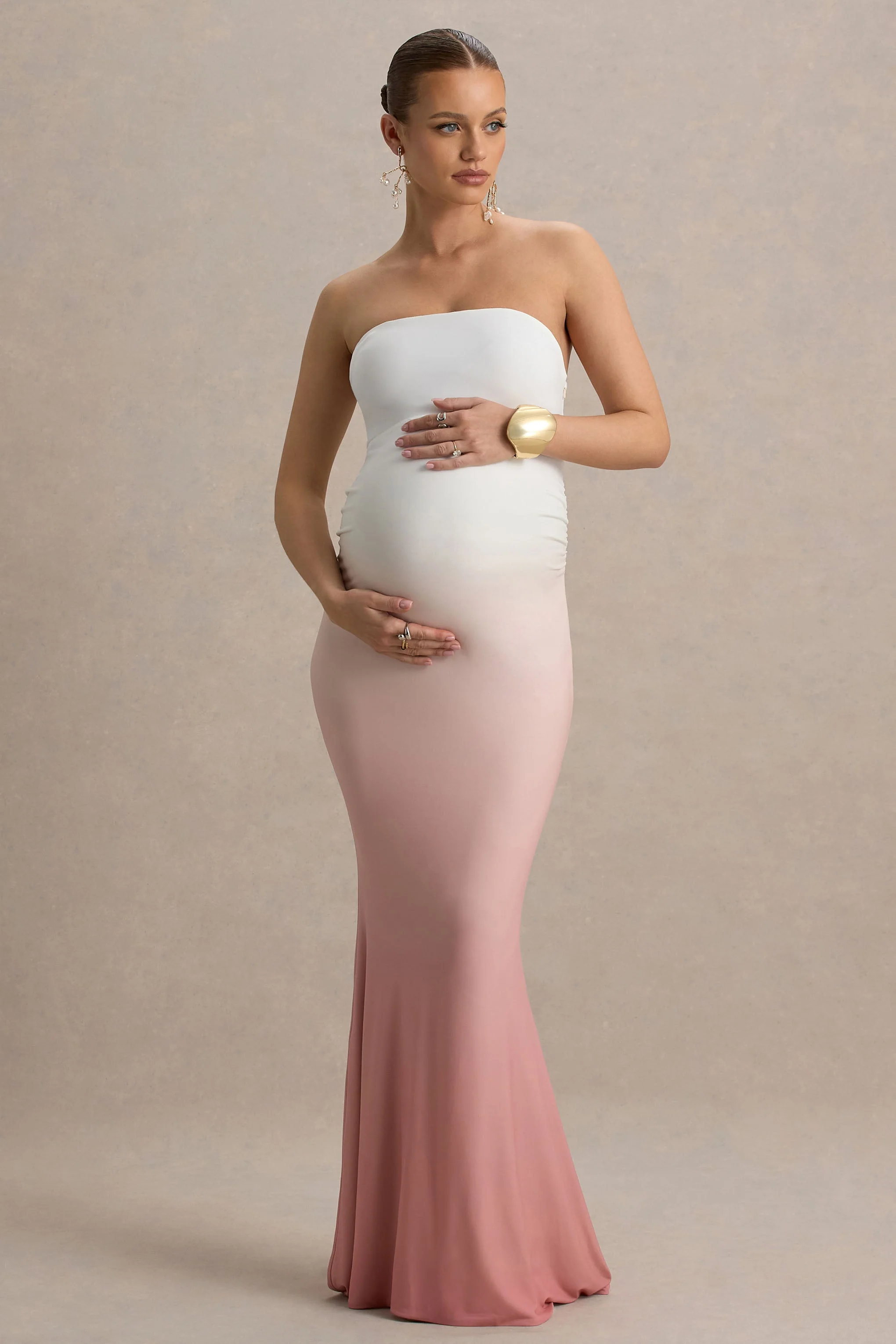 Sharnie | Pink Ombre Strapless Maternity Maxi Dress