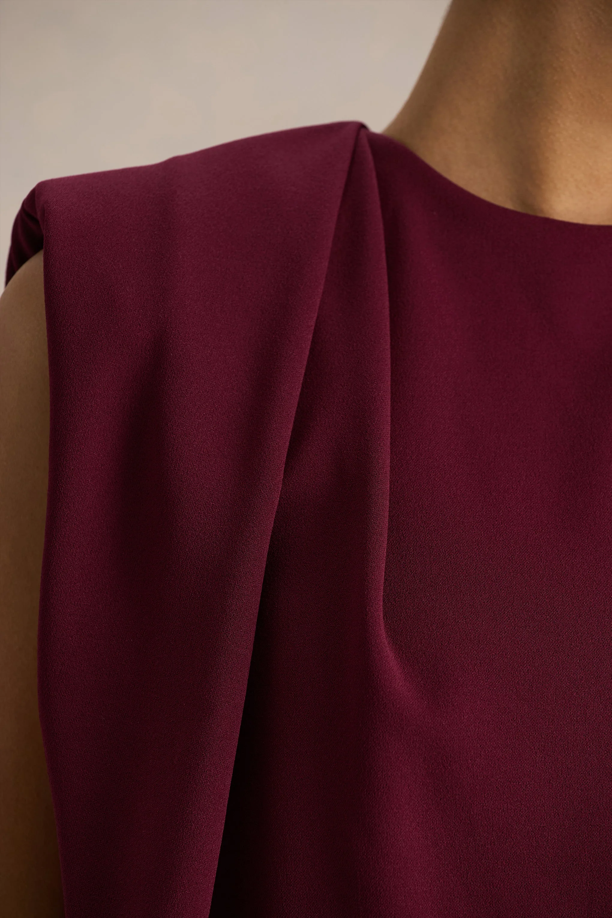 Meave | Burgundy High Neck Maxi Dress With Draping Detail