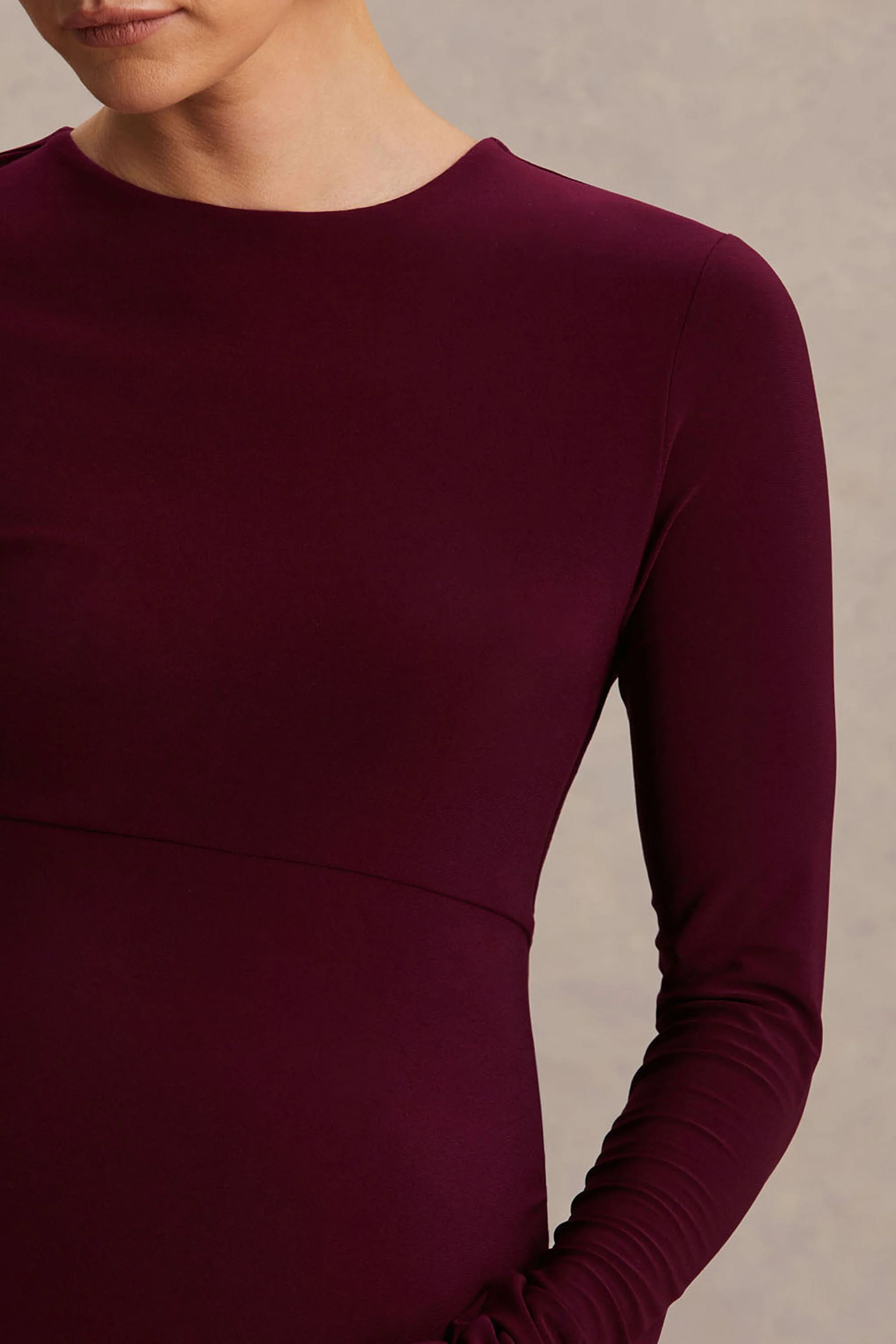 Monroe | Burgundy Crew-Neck Maternity Maxi Dress With Drop-Waist