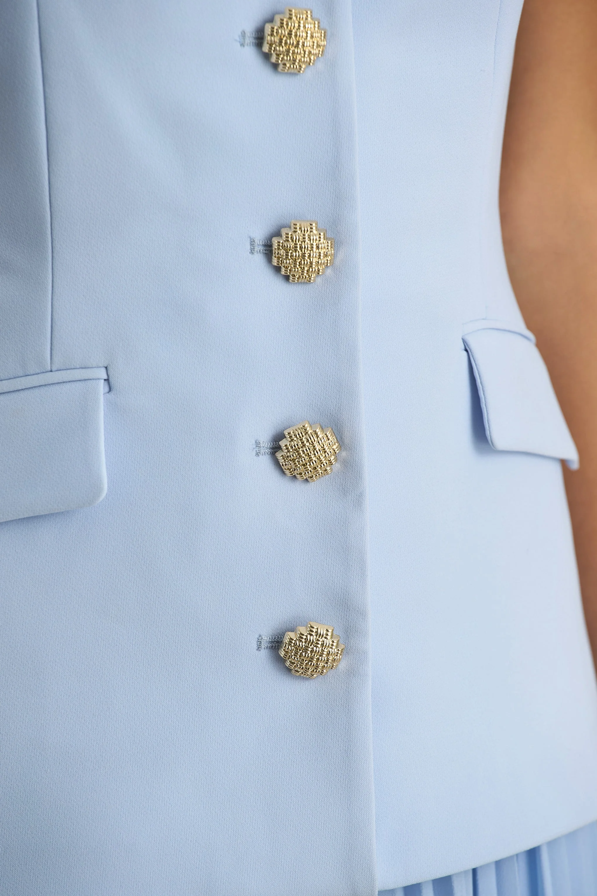 Heavenly | Powder Blue High Neck Maxi Dress With Pleated Detailing