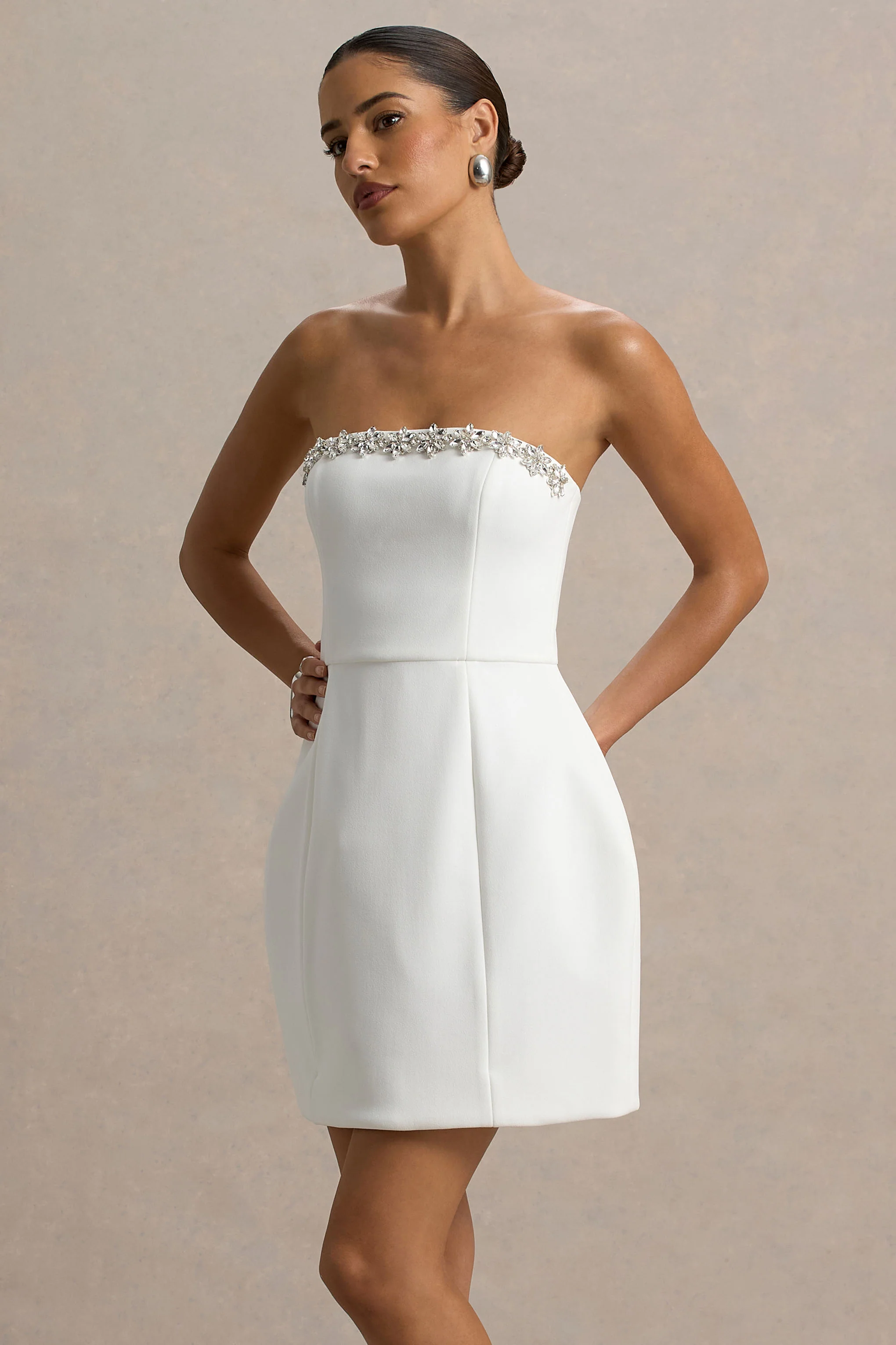 Bobbie | White Embellished Bandeau Mini Dress