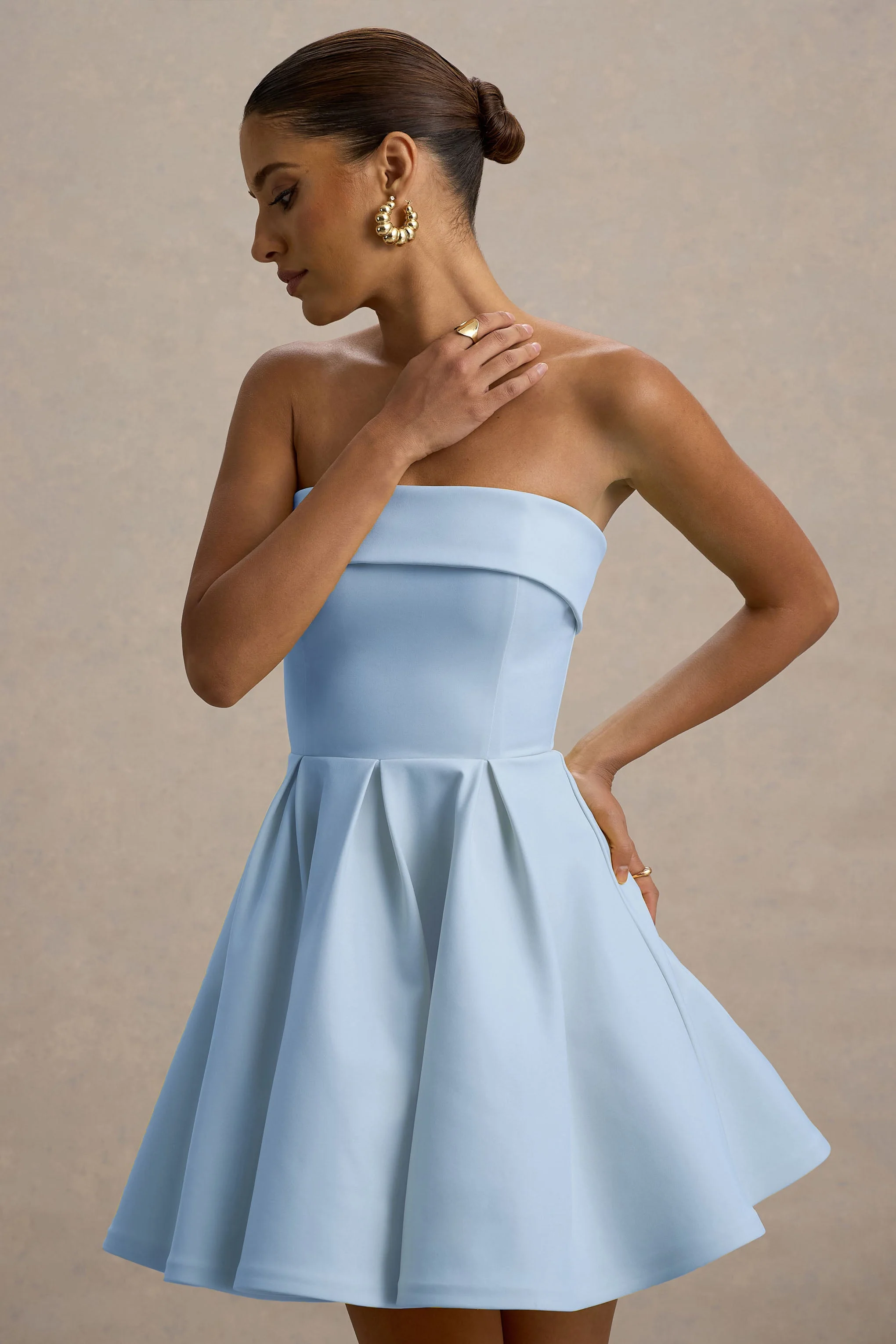 Bruna | Powder Blue Bandeau Skater Mini Dress