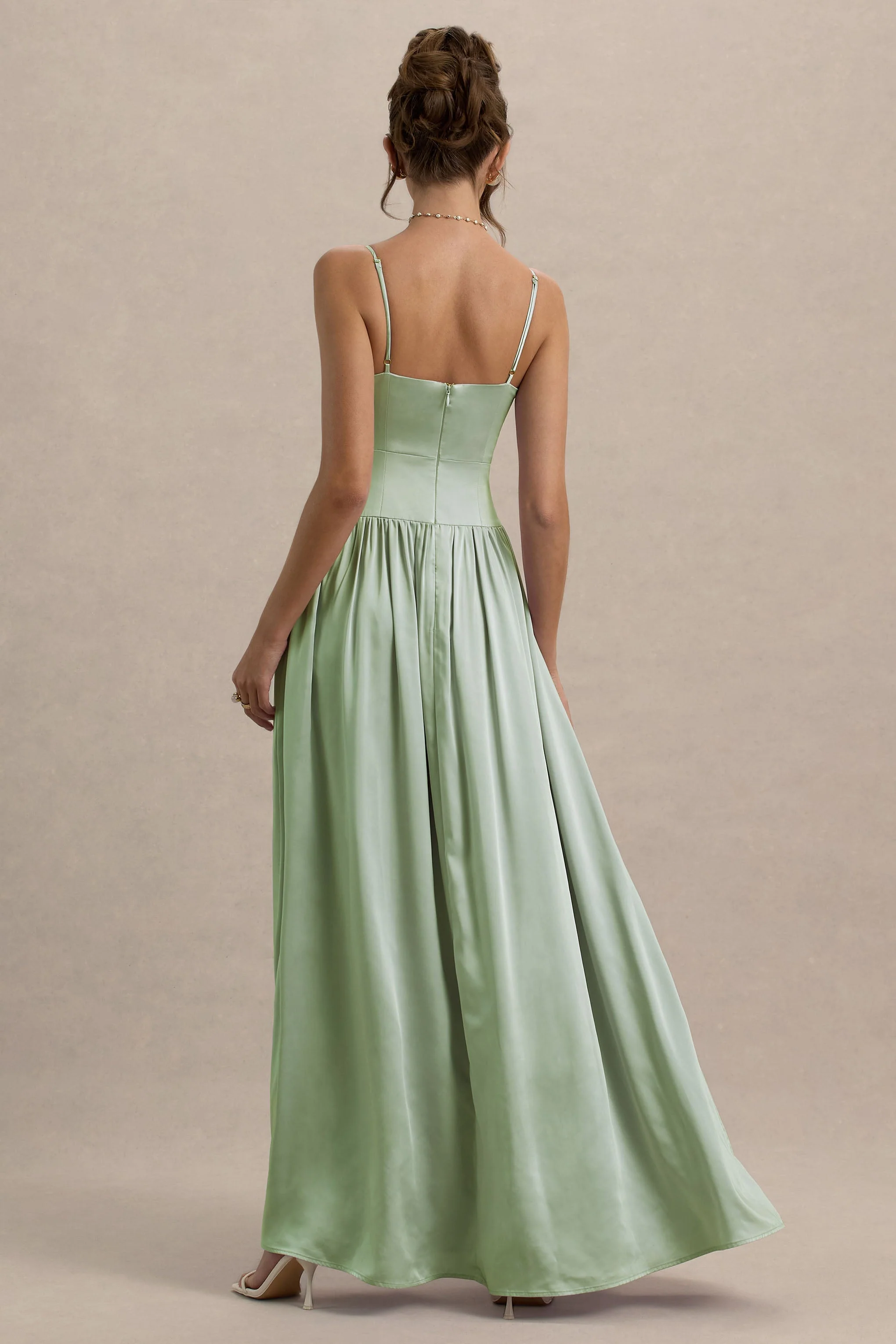 Jonas | Light Green Plunge-Neck Maxi Dress With Cami Straps