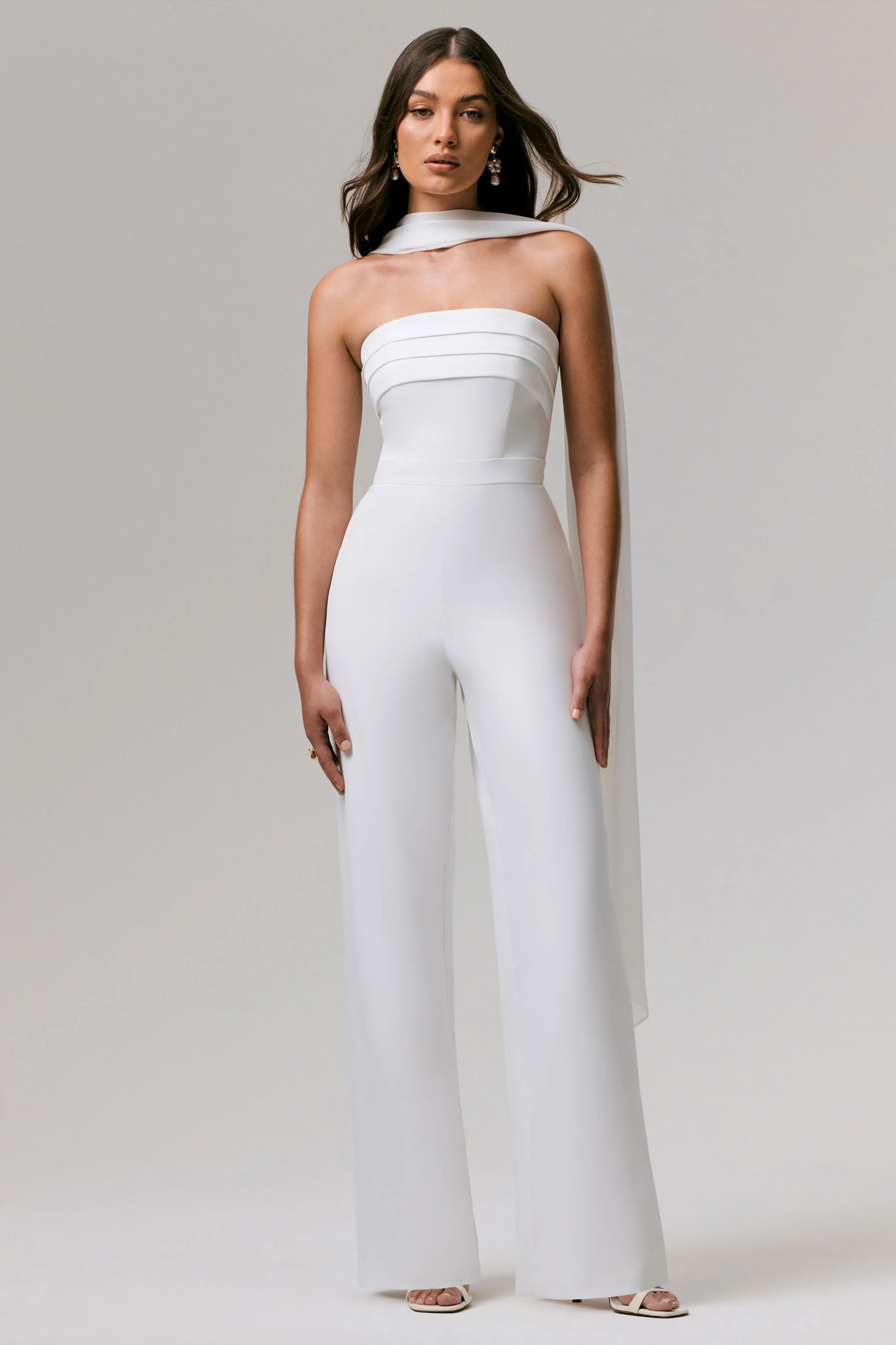 Enchanted | White High-Neck Jumpsuit With Scarf