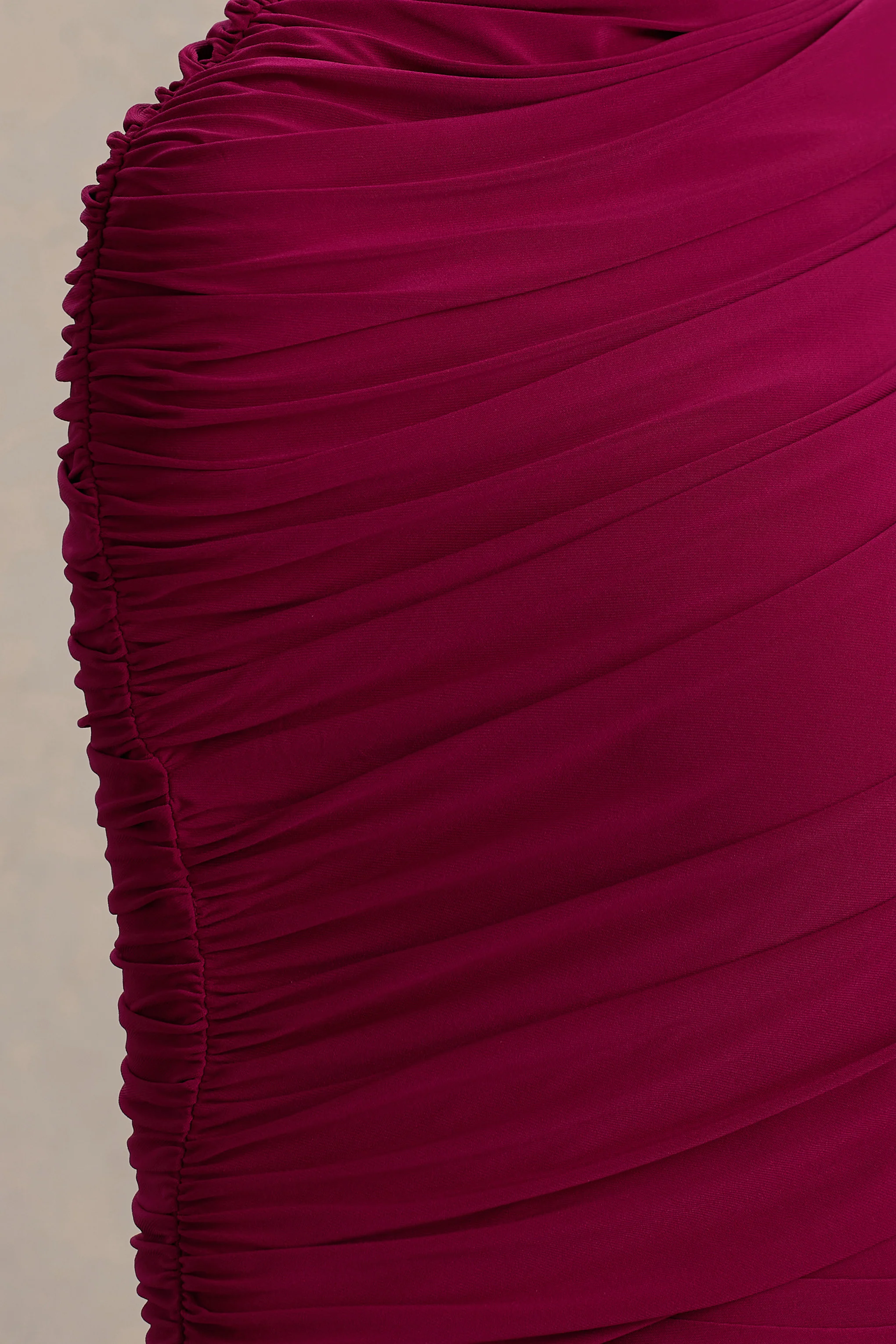 Glitz | Burgundy High-Neck Maxi Dress With Cape Sleeve and Ruched Detailing