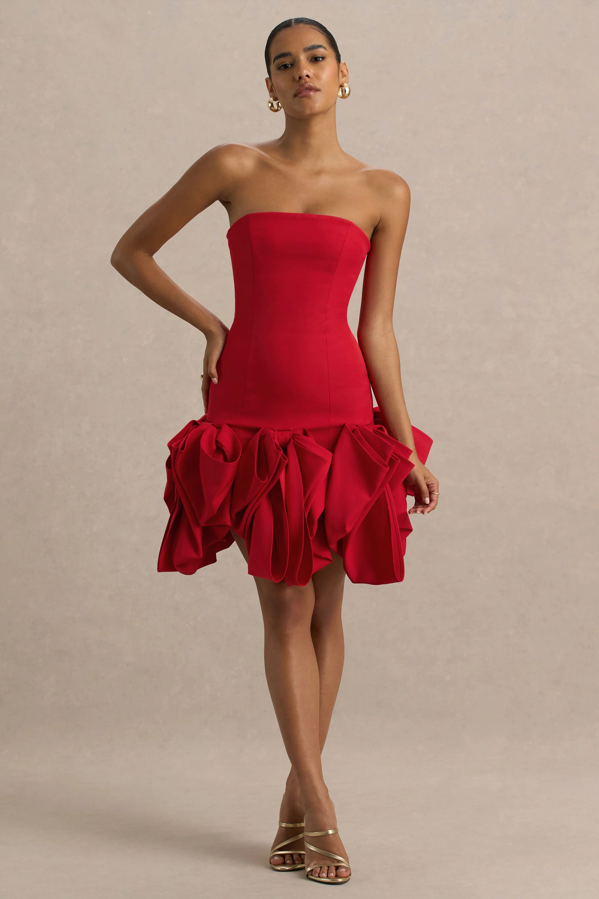 Erica | Red Ruffle Puffball Mini Dress