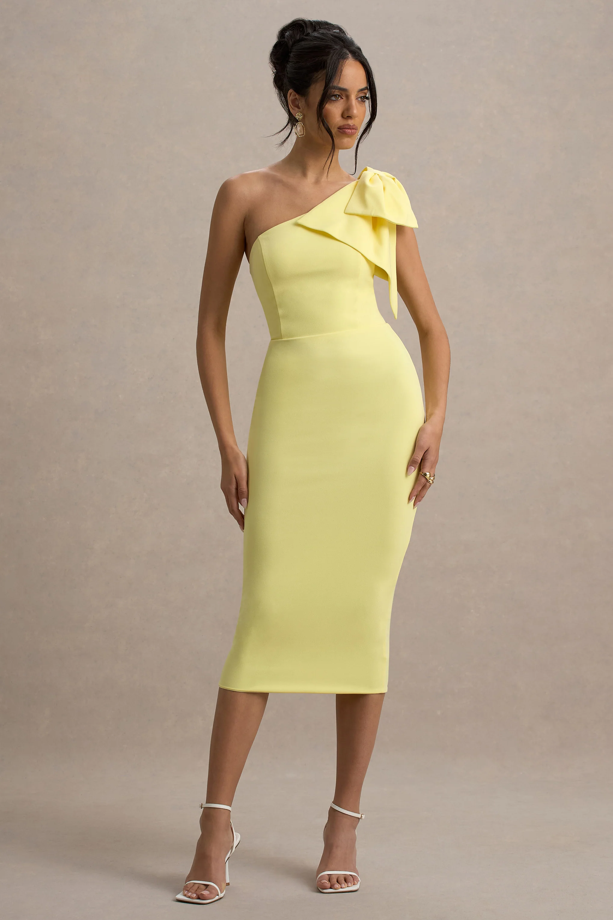 Ambretta | Lemon One-Shoulder Midi Dress With Bow