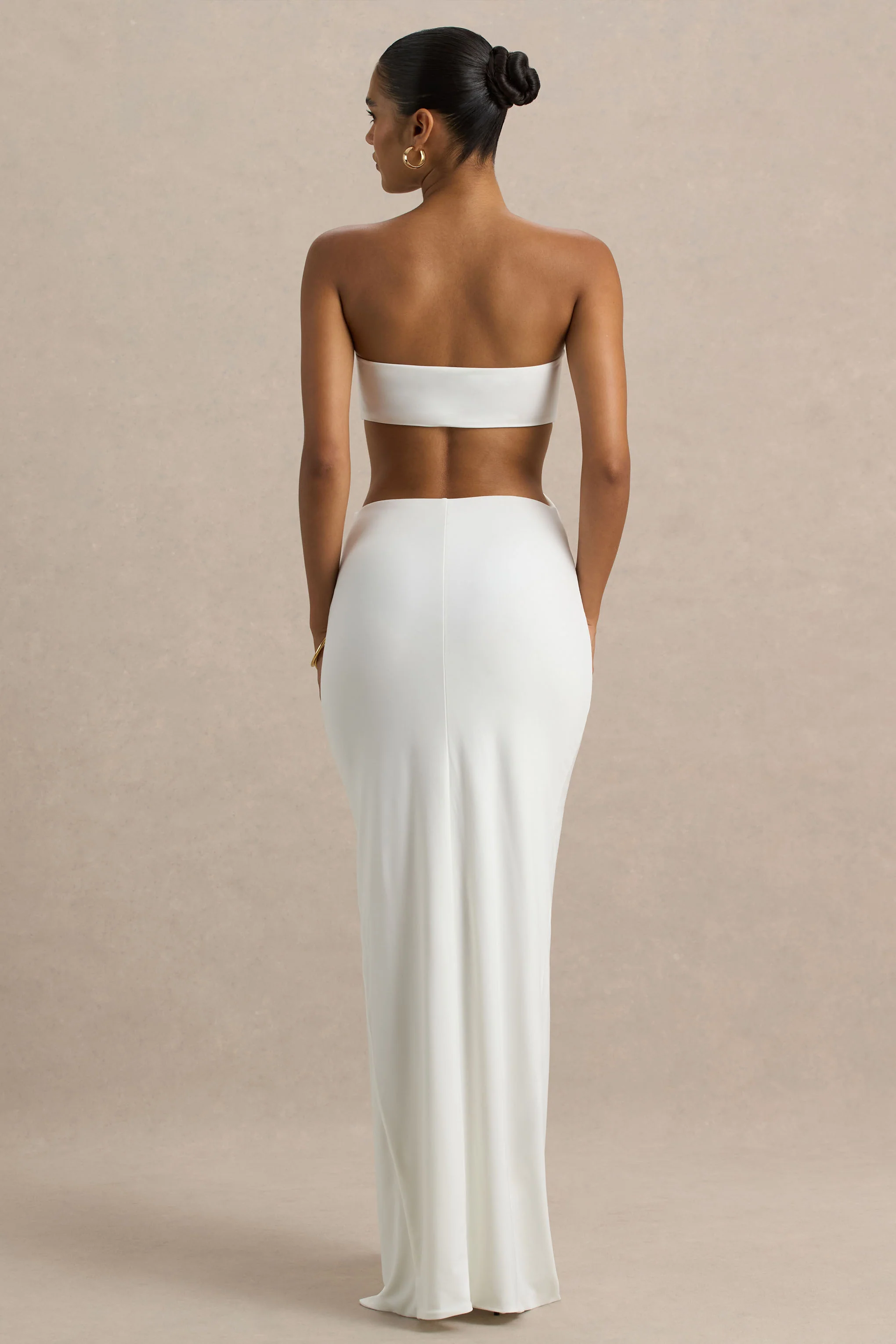 Elixir | Cream Sweetheart-Neck Maxi Dress with Cut-Out Details
