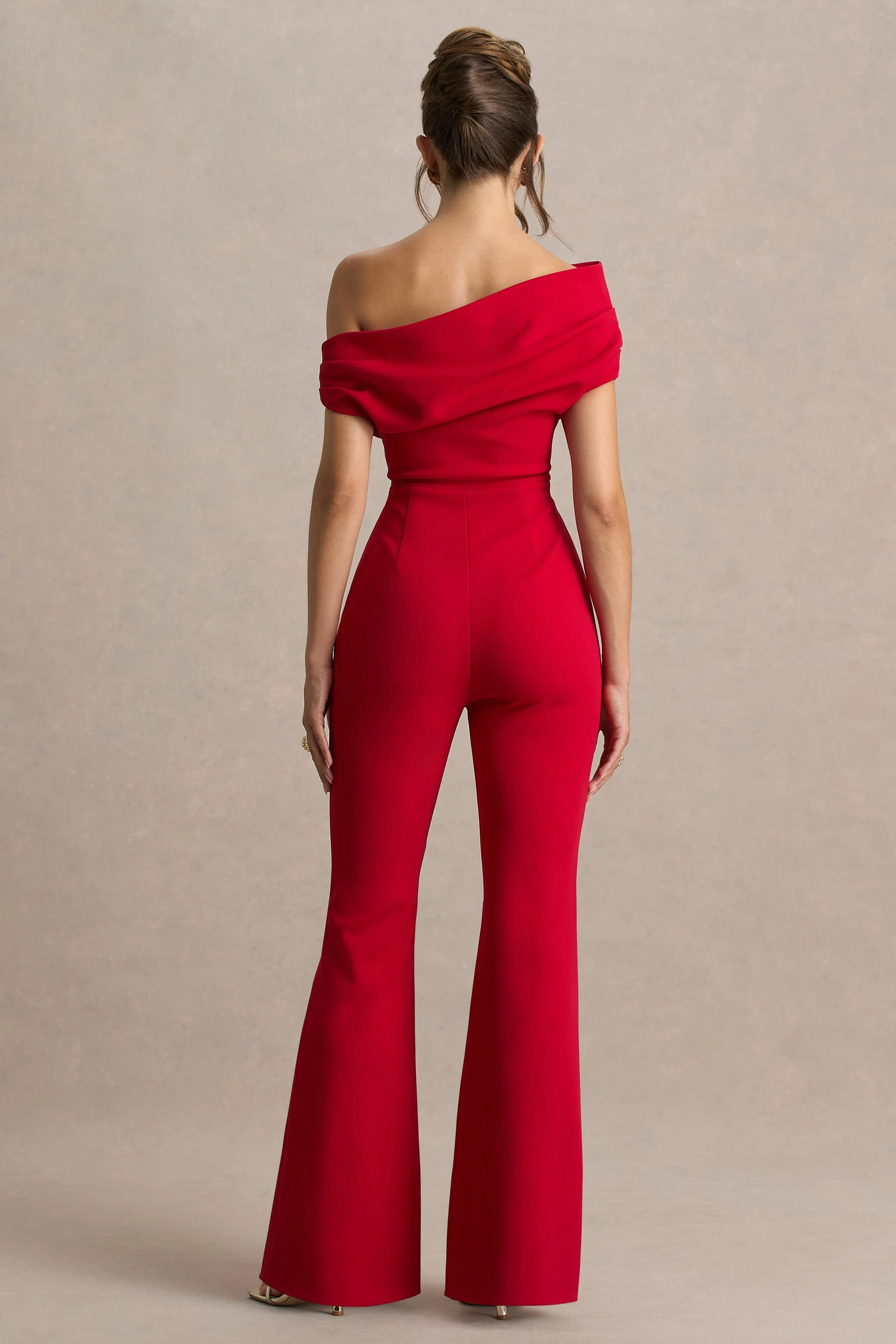Alexandra | Red Asymmetric Draped Jumpsuit