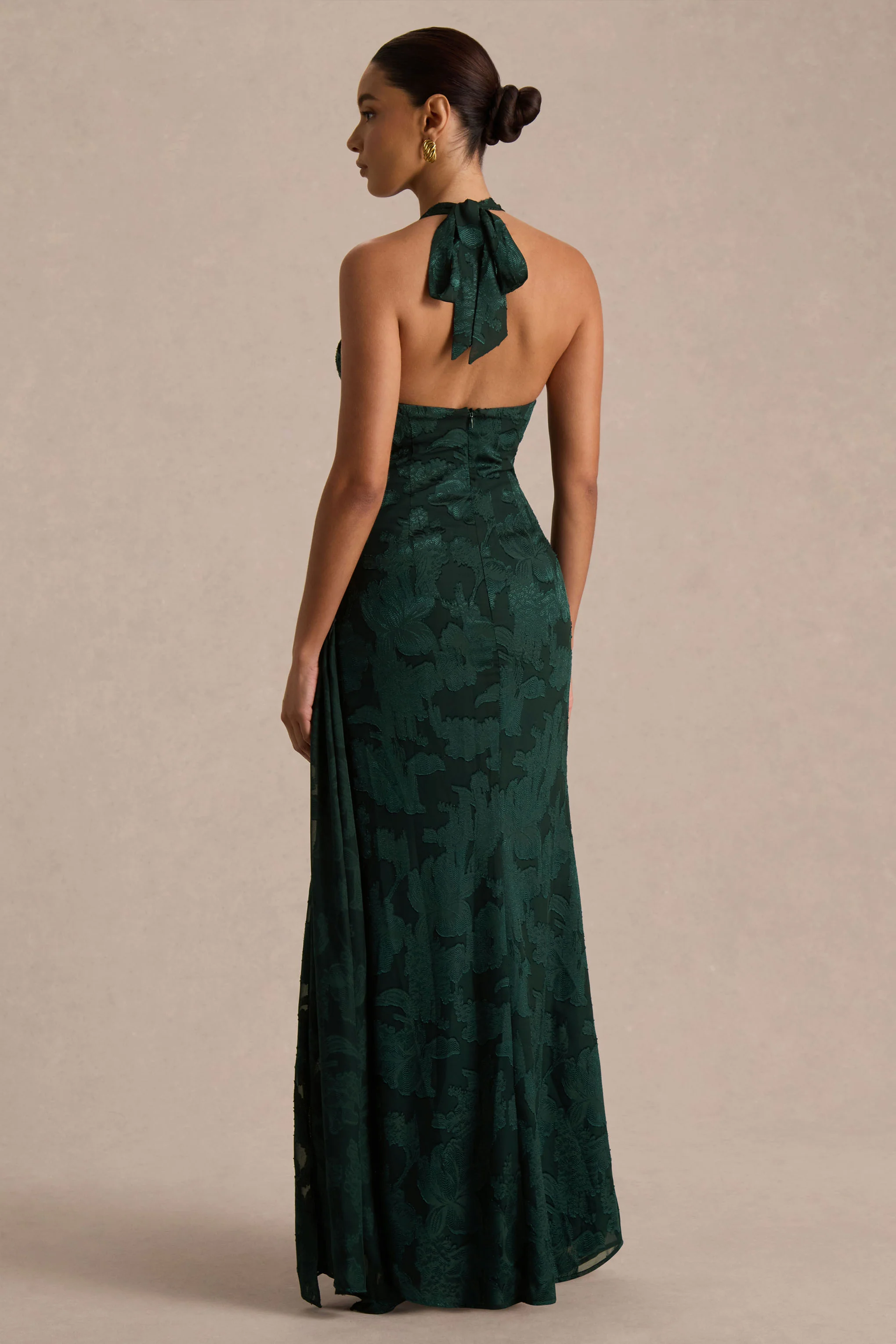 Talula | Dark Green Extreme Plunge-Neck Maxi Dress With Sash And Front-High Split