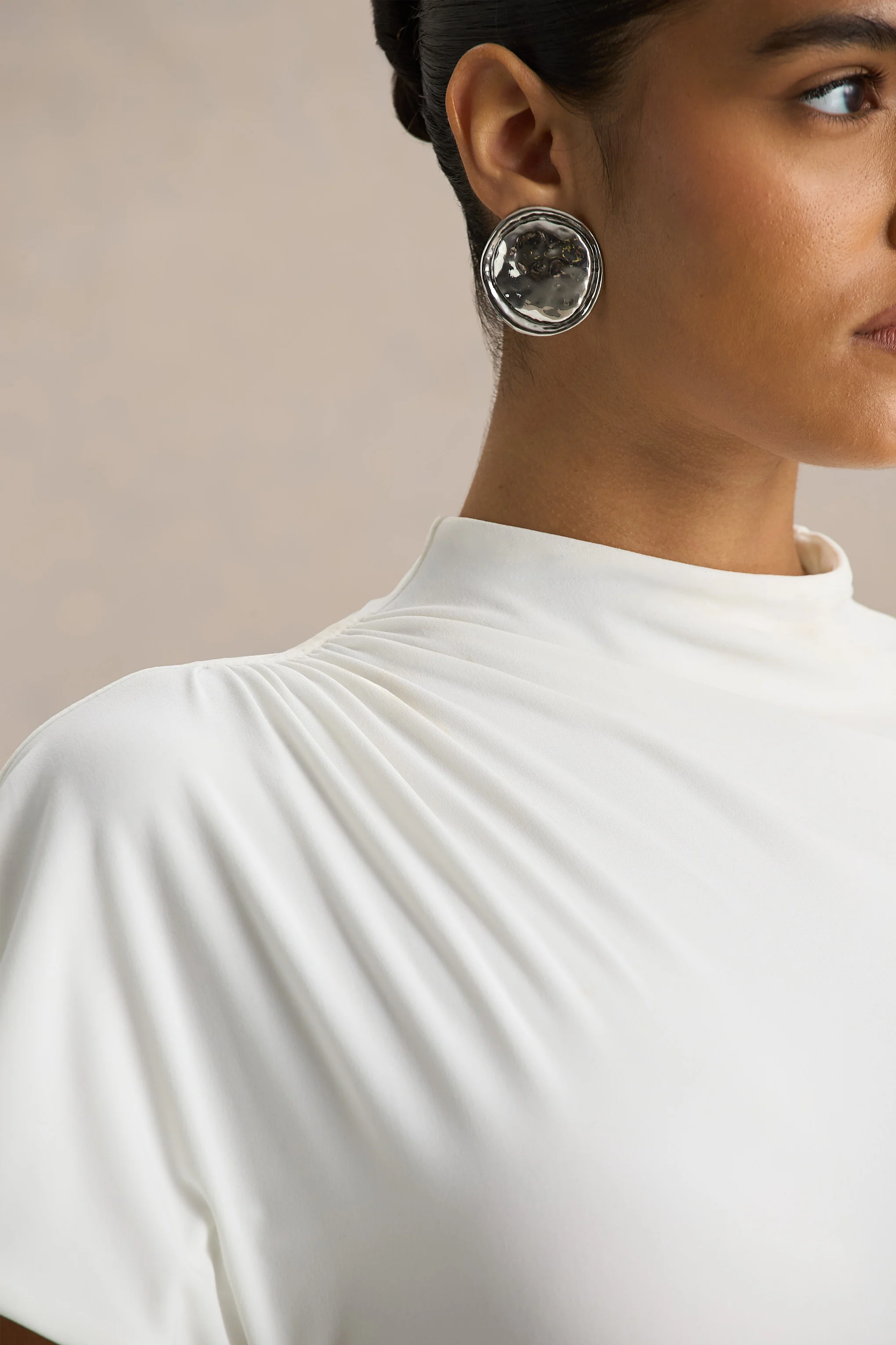 Tropic | White High-Neck Maxi With Long Cape Sleeve