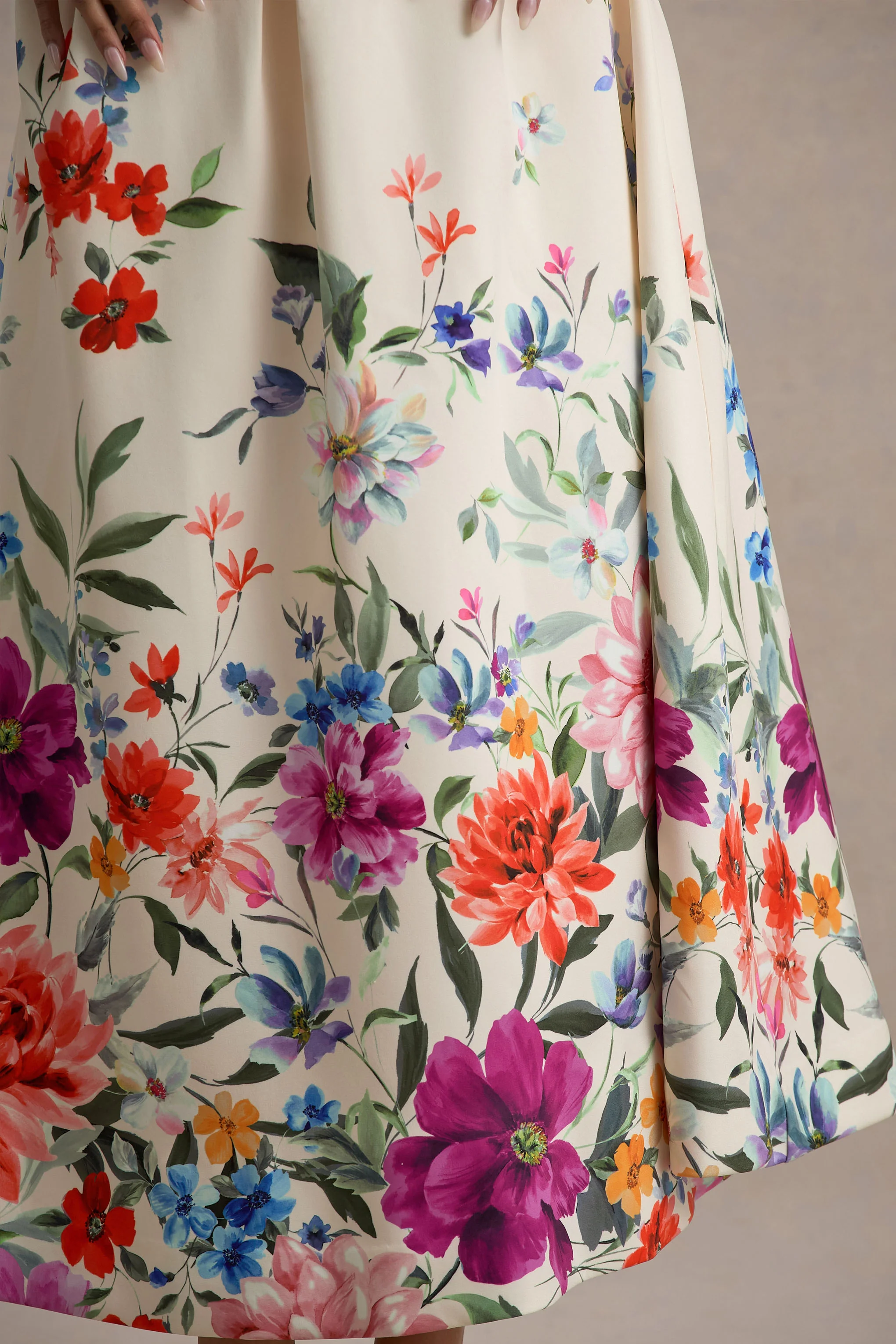 Annalise | Light Pink Floral Print Bandeau Skater Midi Dress