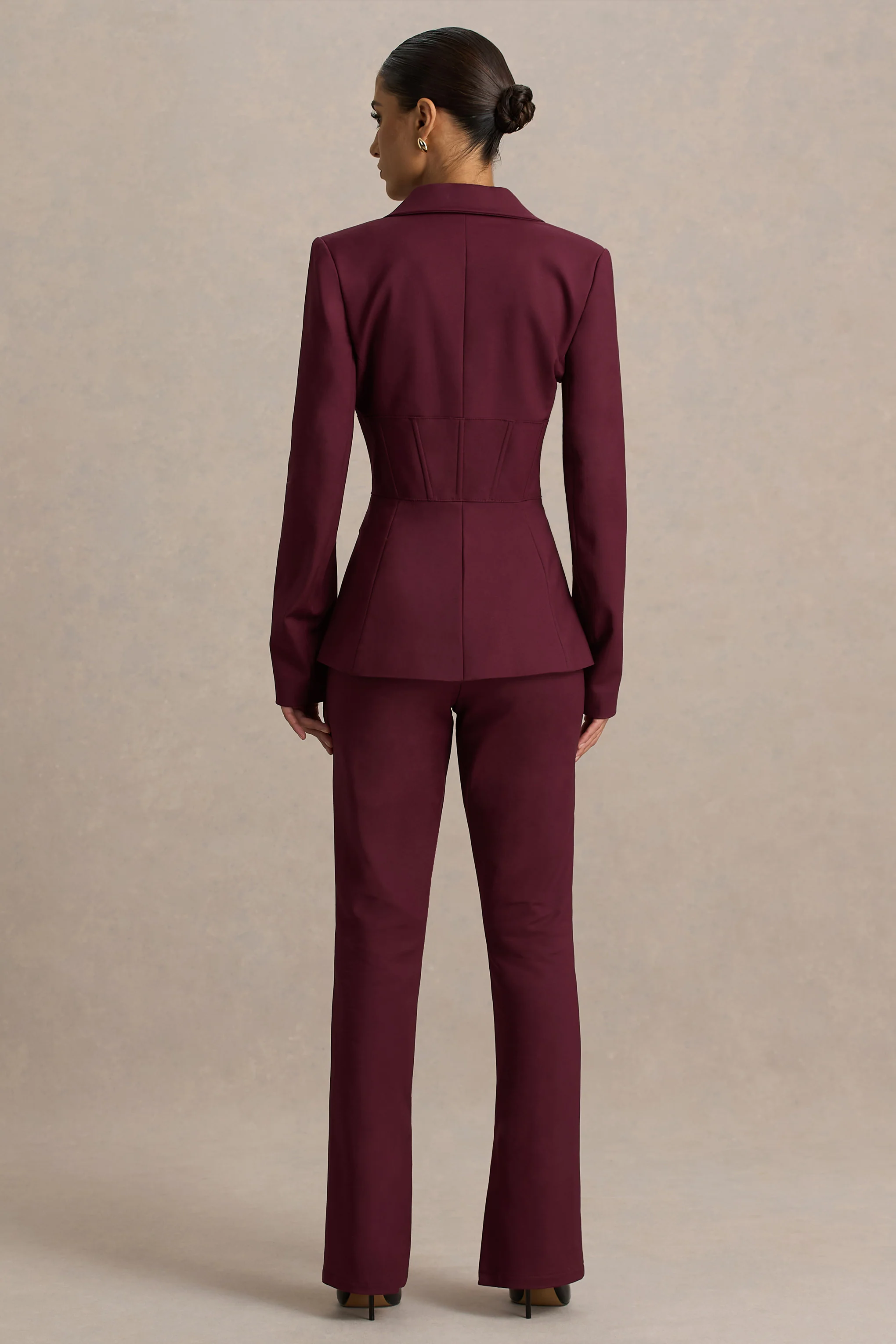Unbeaten | Burgundy Fitted Corset Blazer Jacket