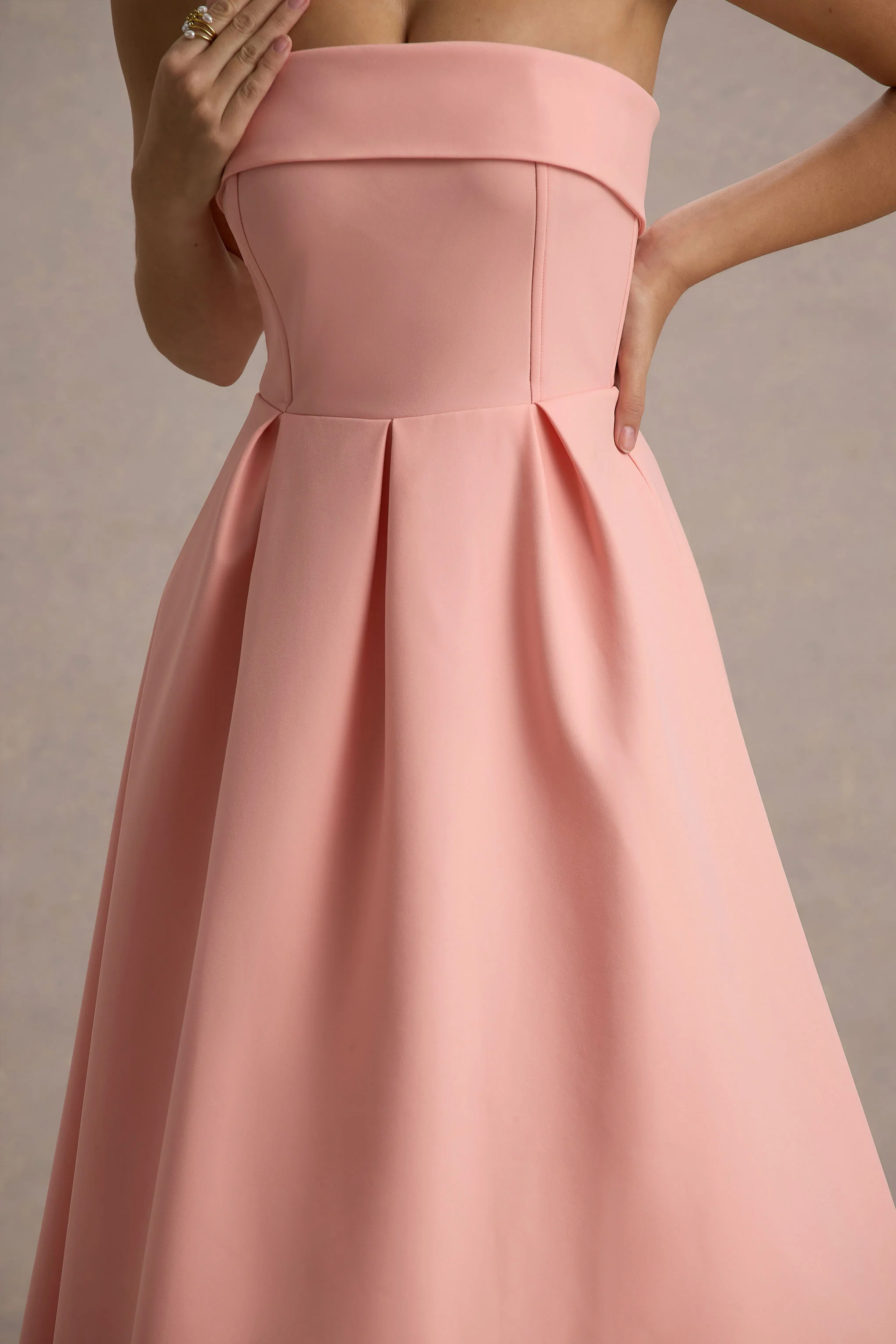 Annalise | Pink Bandeau Skater Midi Dress