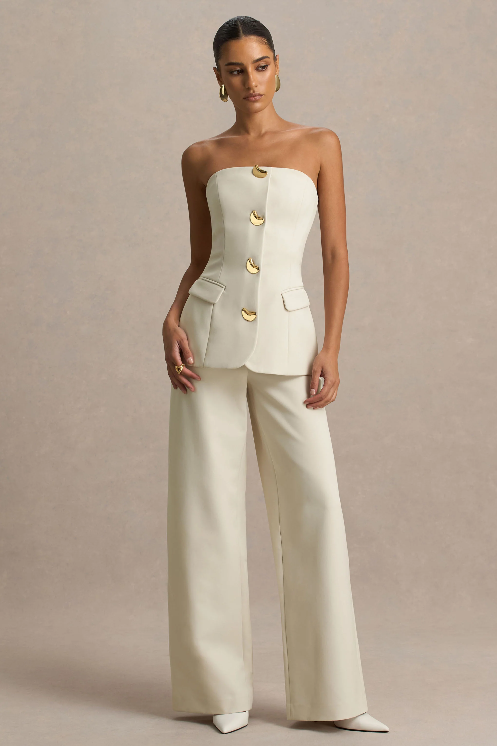 Zoey | Nude Bandeau-Neck Jumpsuit