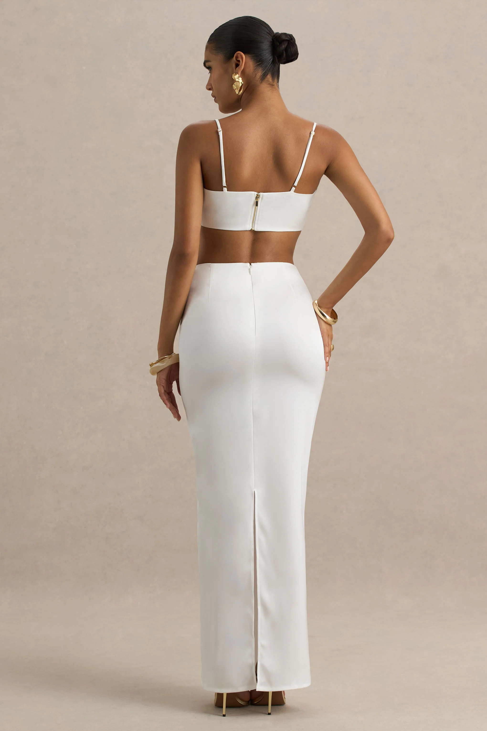 Rosita | White Ruched Maxi Skirt