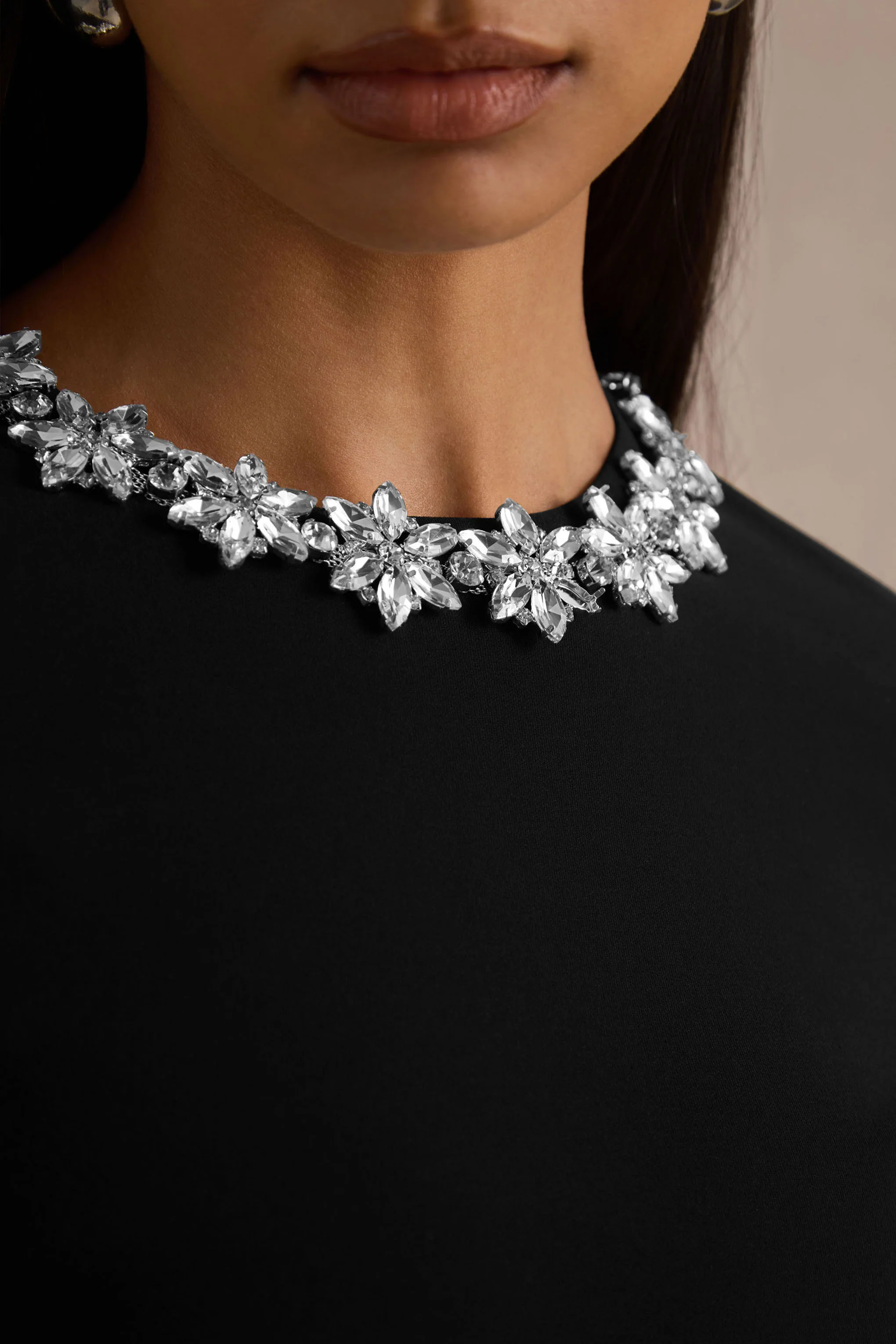 My Wish | Black Embellished High-Neck Mini Dress With Drop-Waist