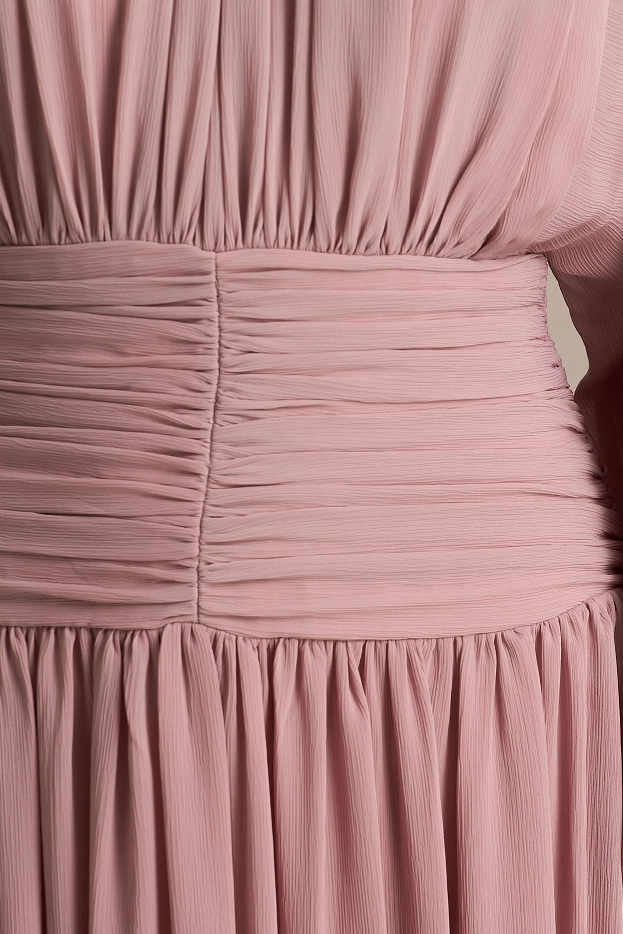 Annabel | Dusty Pink High-Neck Midi Dress With Drop-Waist And Pleated Detailing