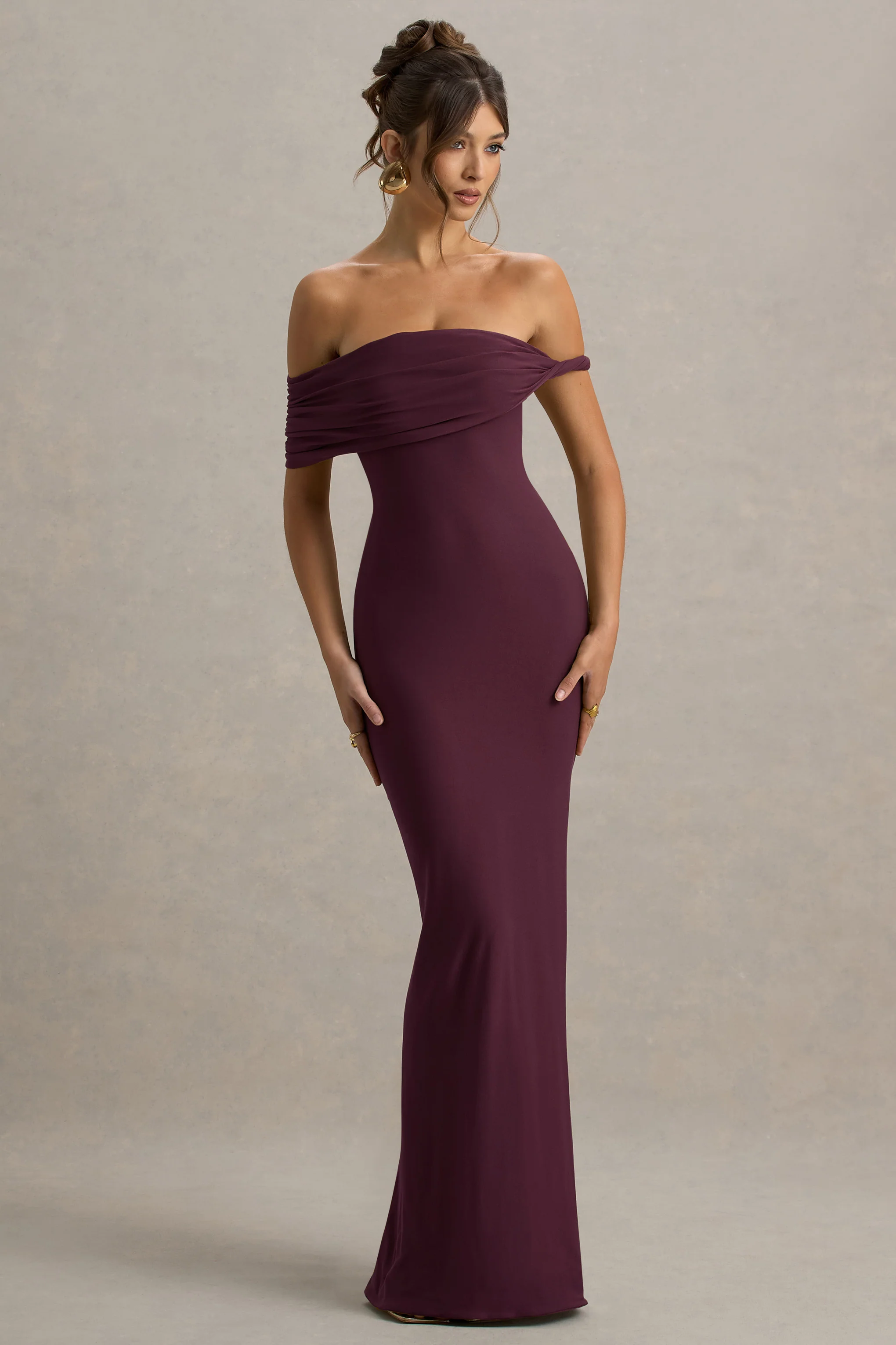 Melika | Burgundy Twisted Bardot Maxi Dress