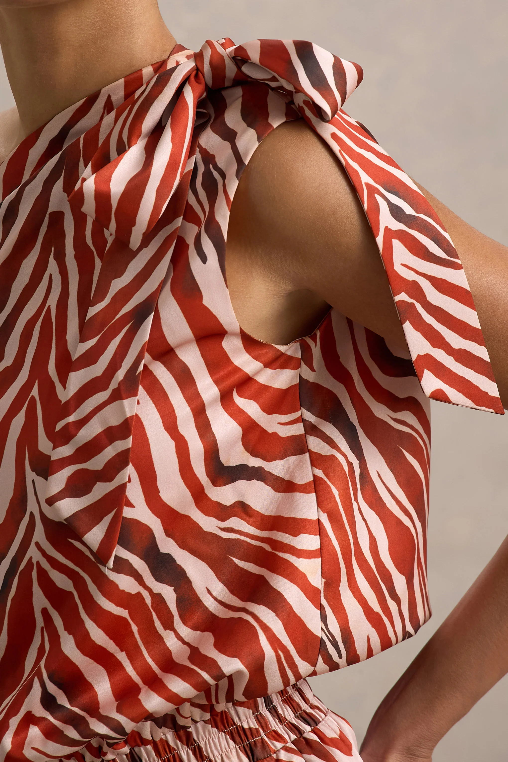 Bathe | Zebra Print Satin Asymmetric Playsuit