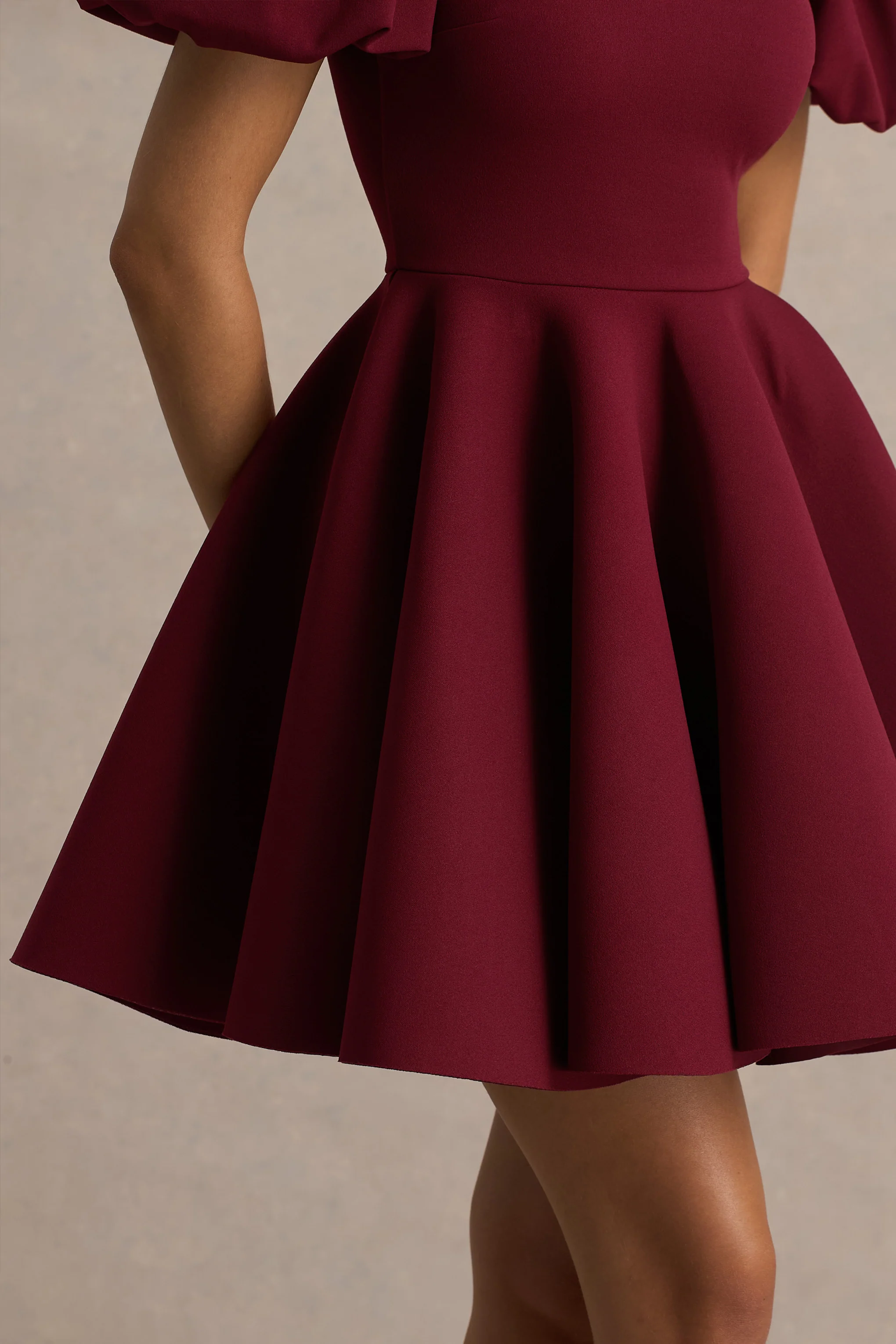 Emelia | Burgundy Puff-Sleeve Skater Mini Dress