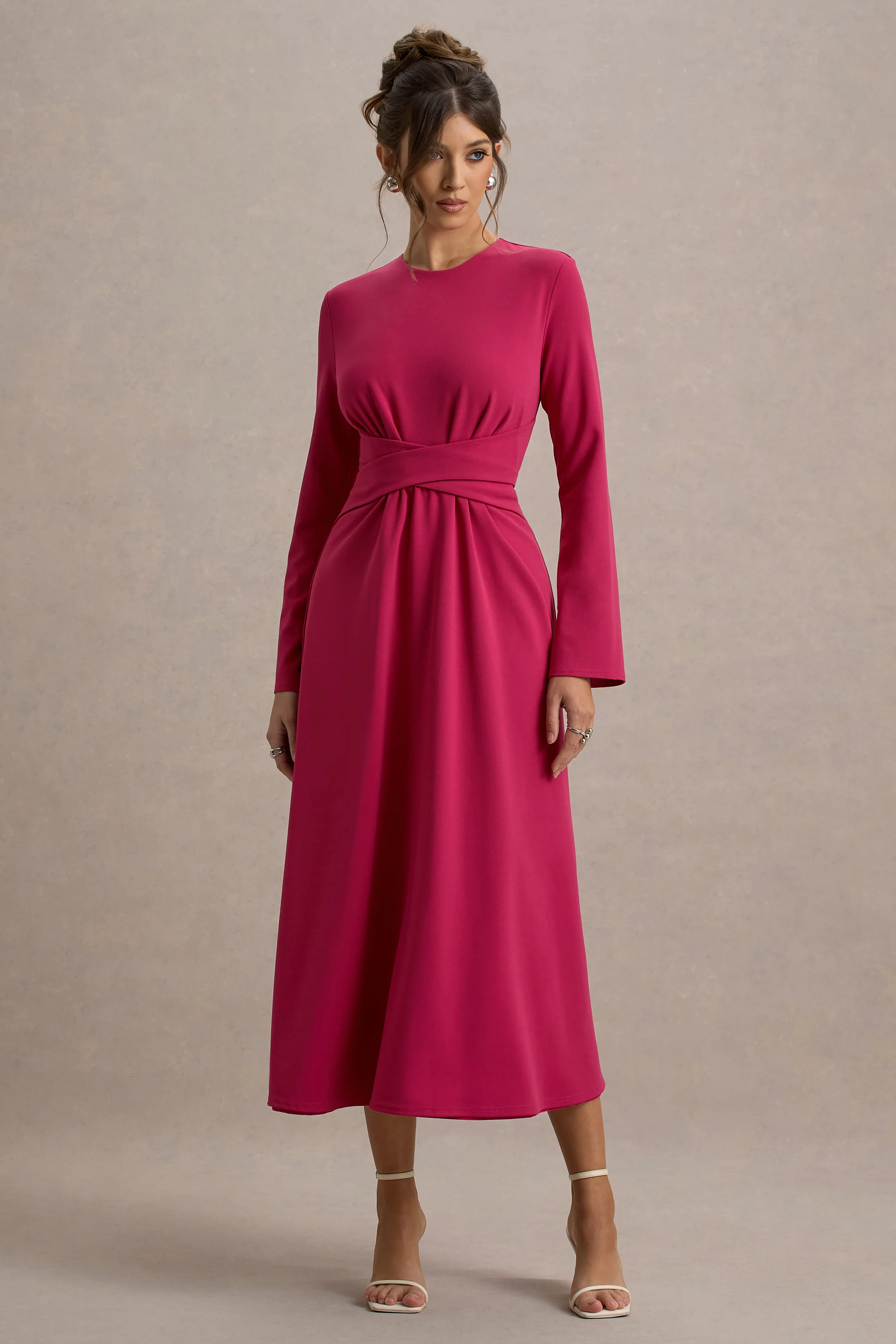 Cassiopeia | Lemon Long-Sleeve Midi Dress With Cross Waist