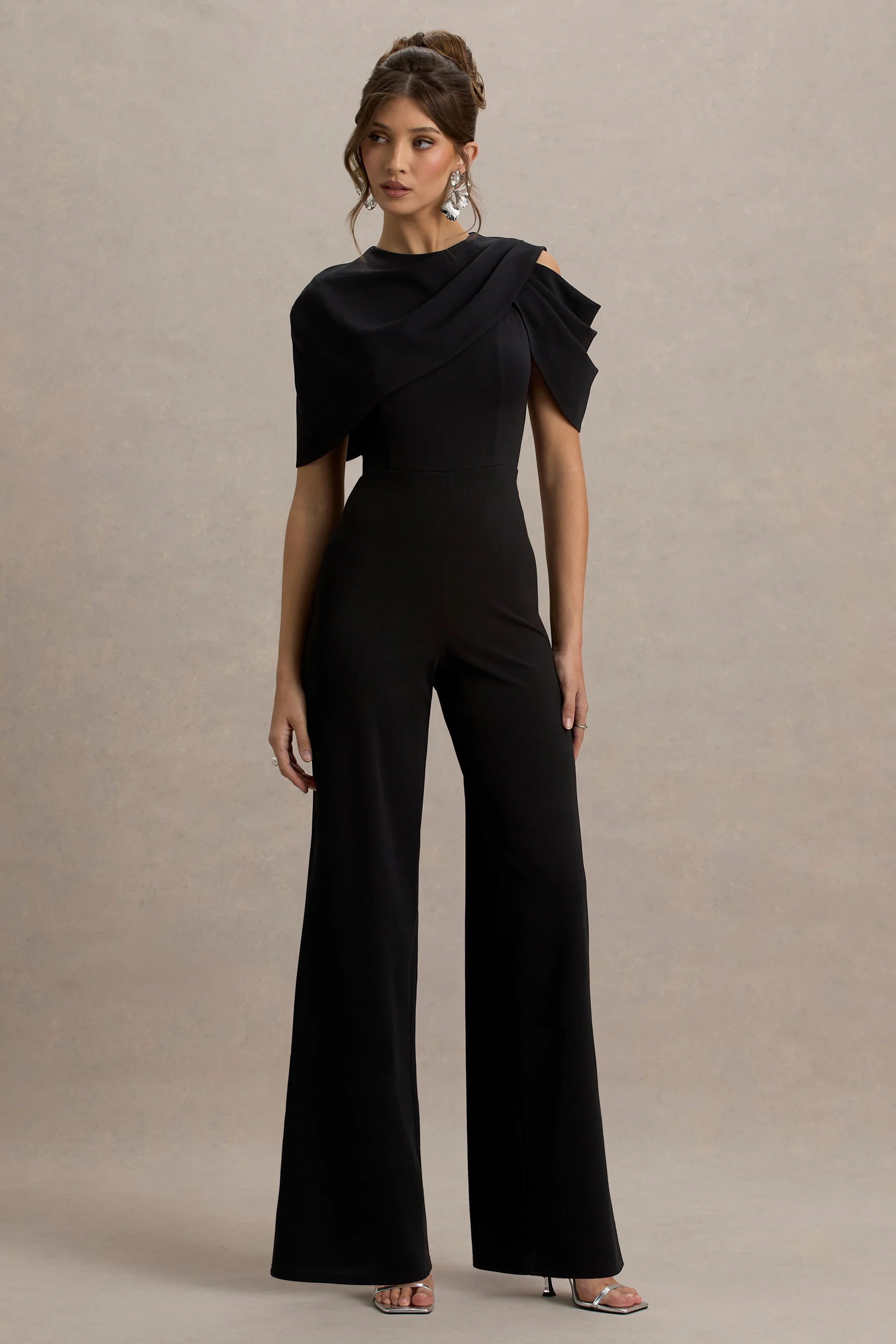 My Destiny | Black Asymmetric Draped Jumpsuit