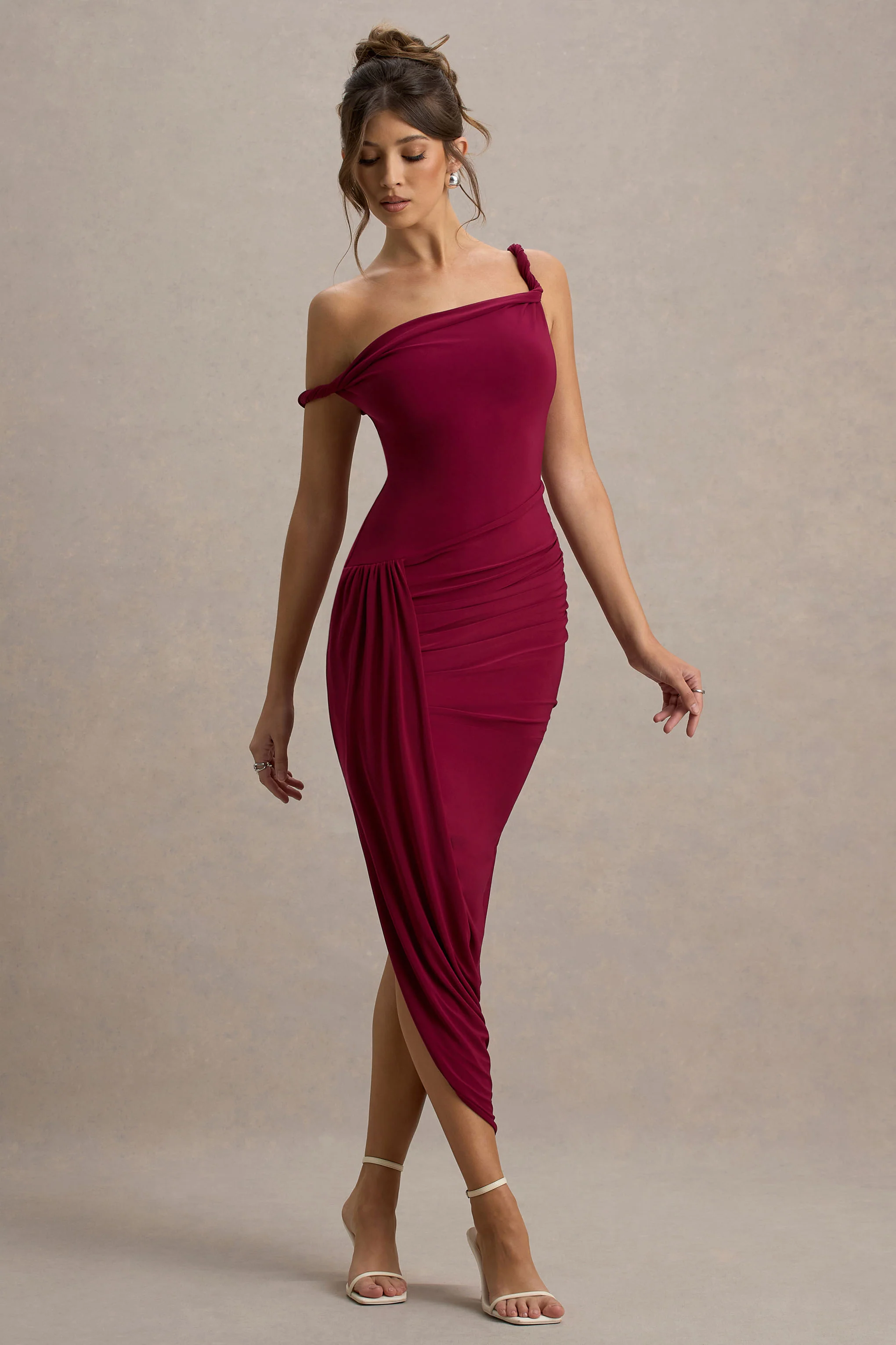 Angelique | Burgundy Twisted Asymmetric Maxi Dress